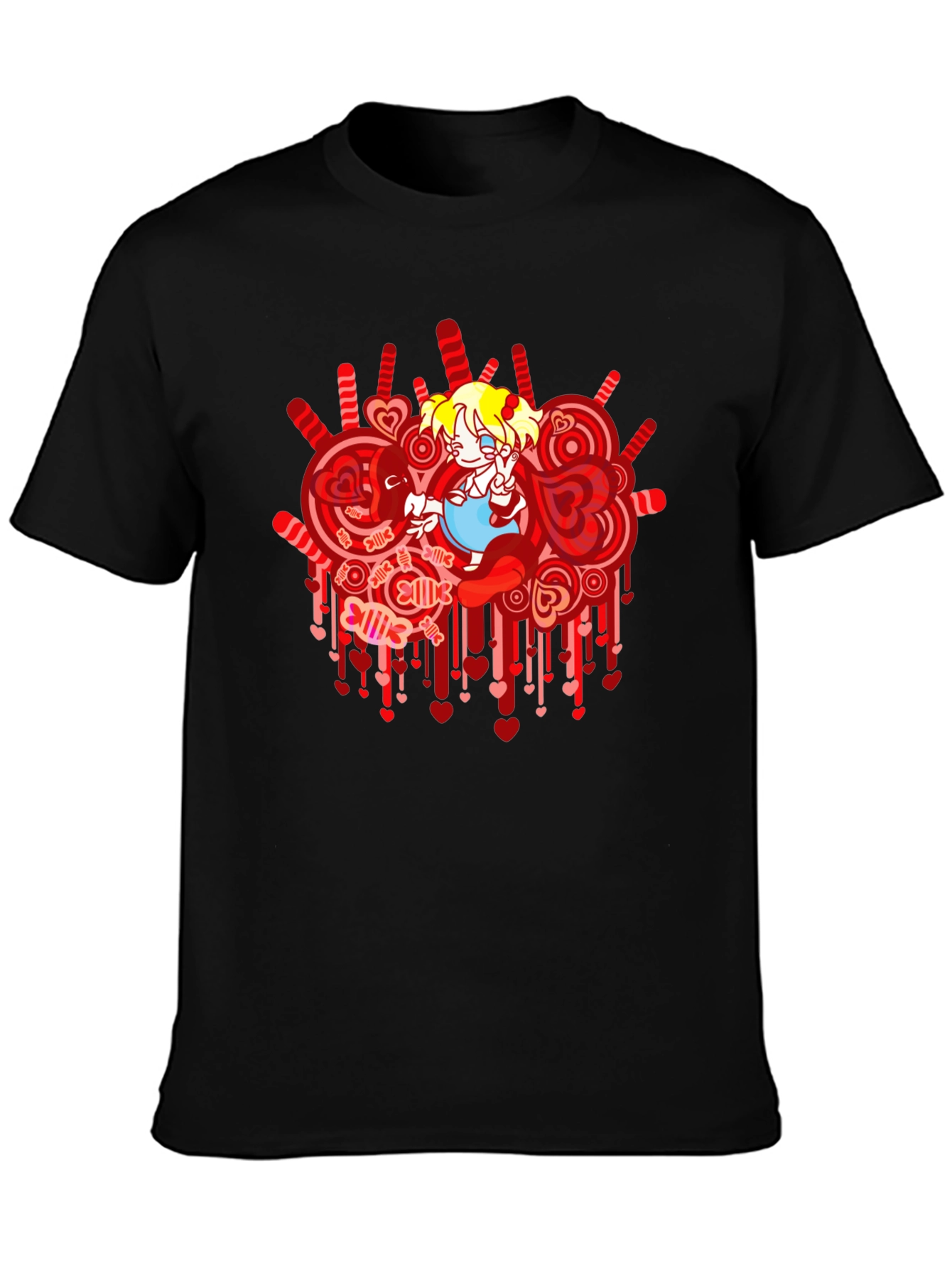 Anime Girl Heart Lollipop Black Graphic Tee