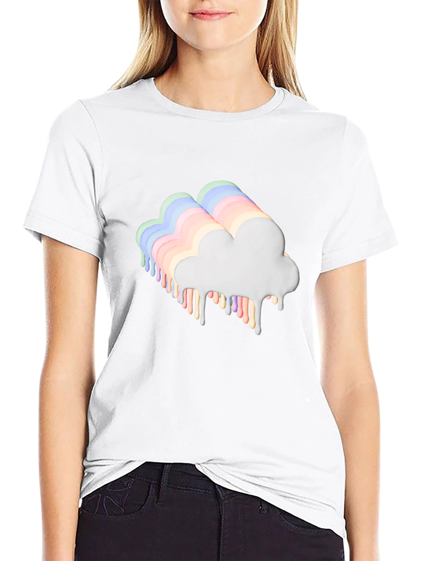 Dripping Rainbow Cloud Graphic Tee - Black