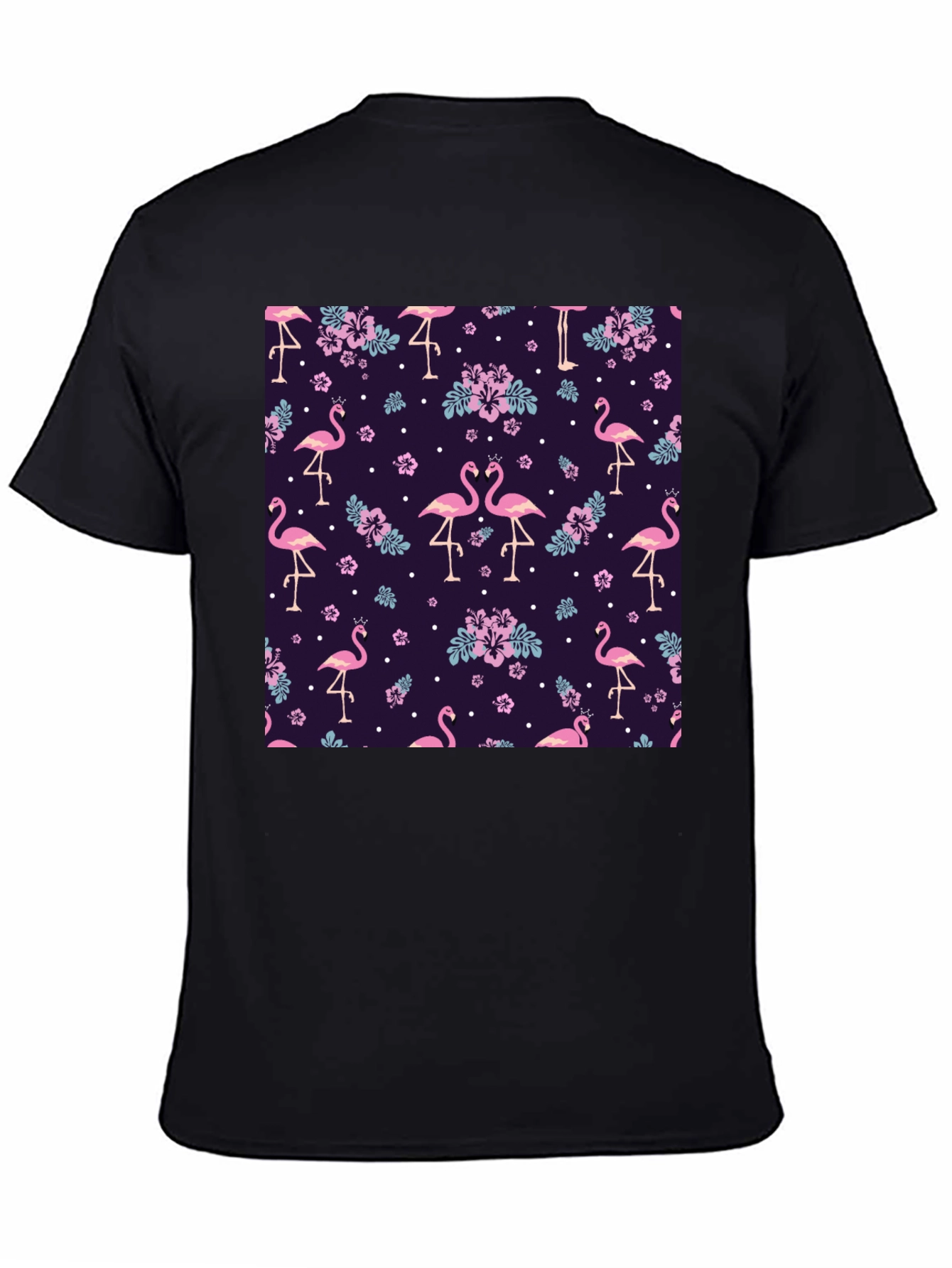 Flamingo Floral Print Black T-Shirt