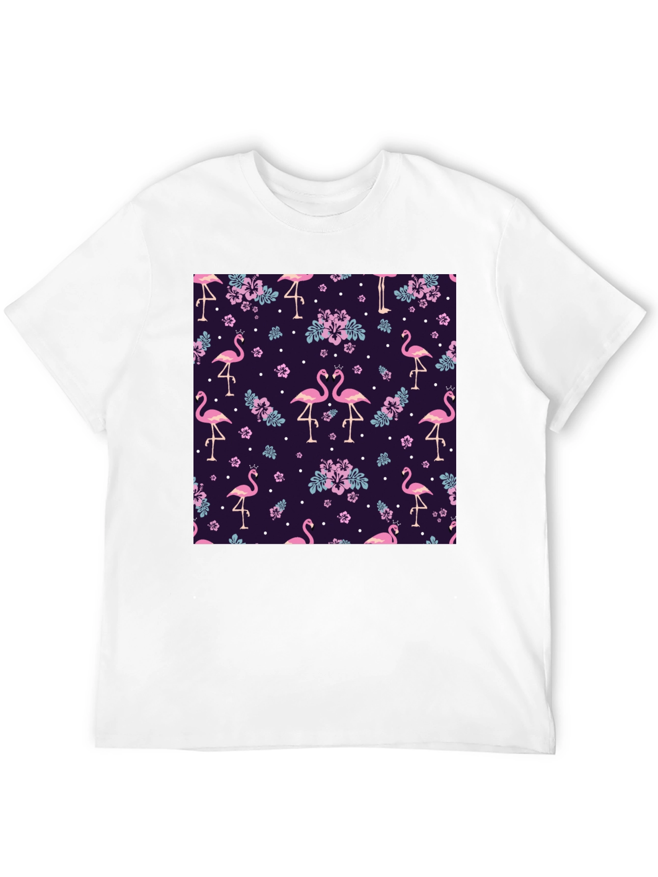 Flamingo Floral Print Black T-Shirt