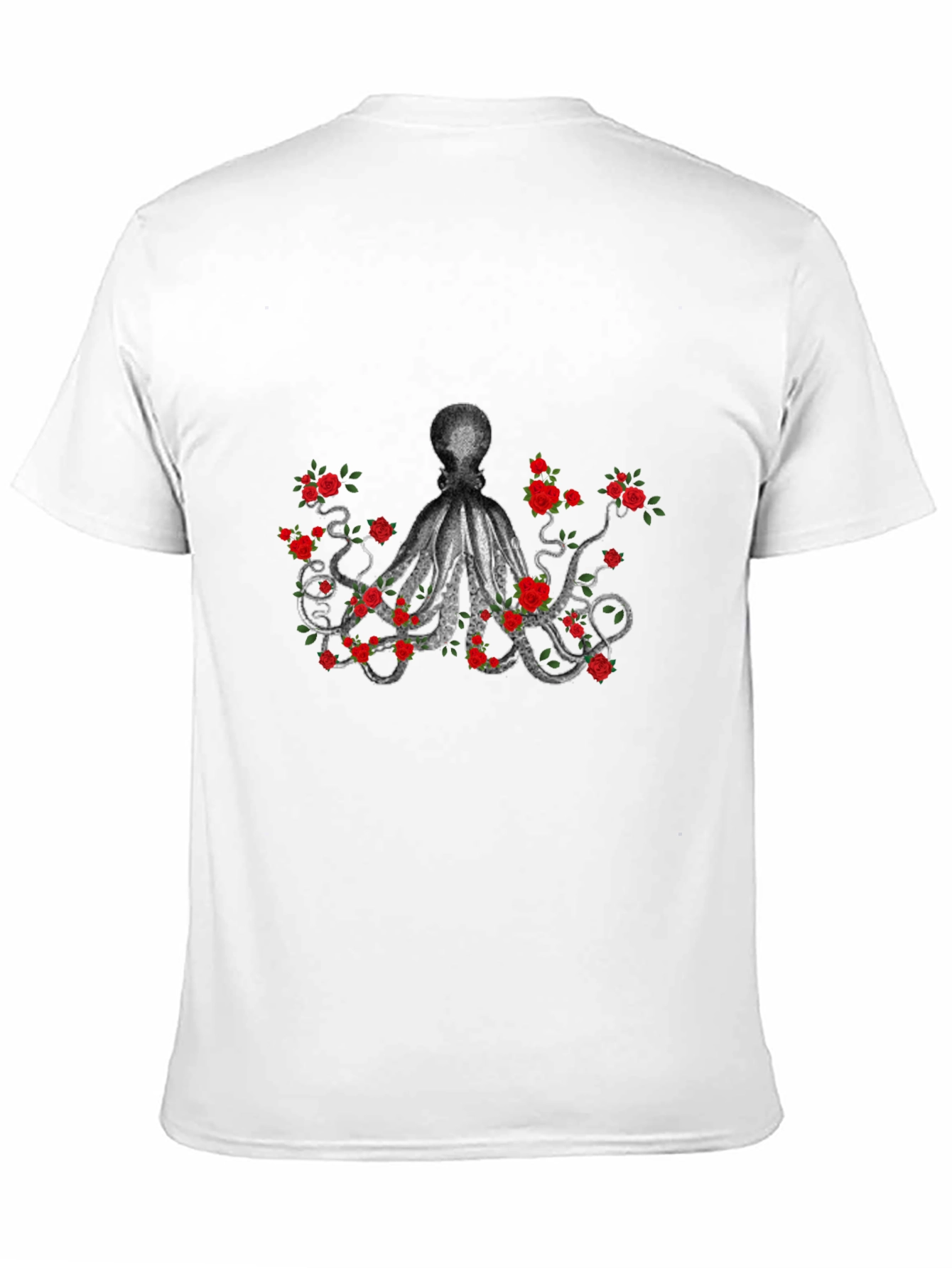 Octopus and Roses Graphic Tee - Black