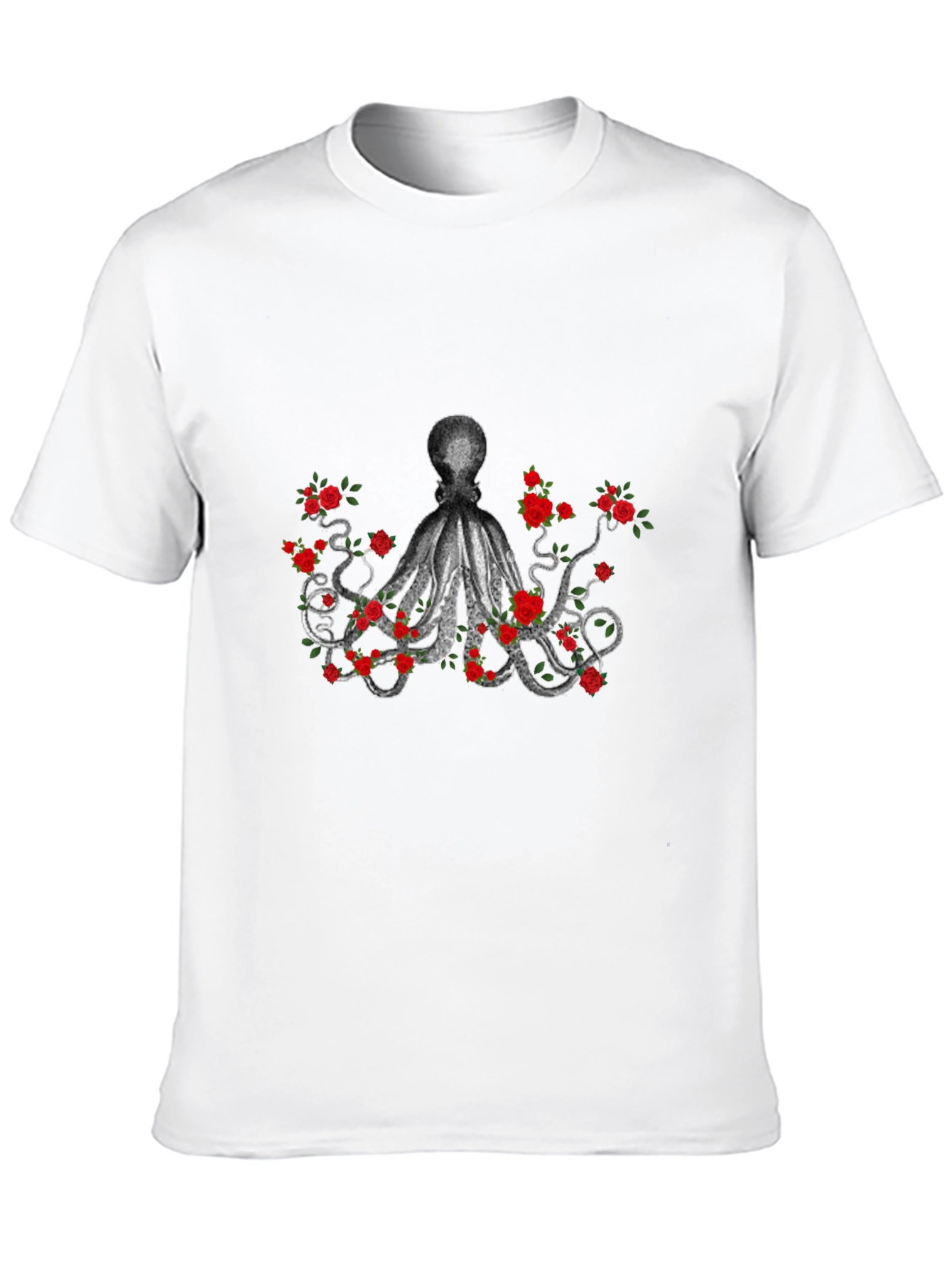 Octopus and Roses Graphic Tee - Black