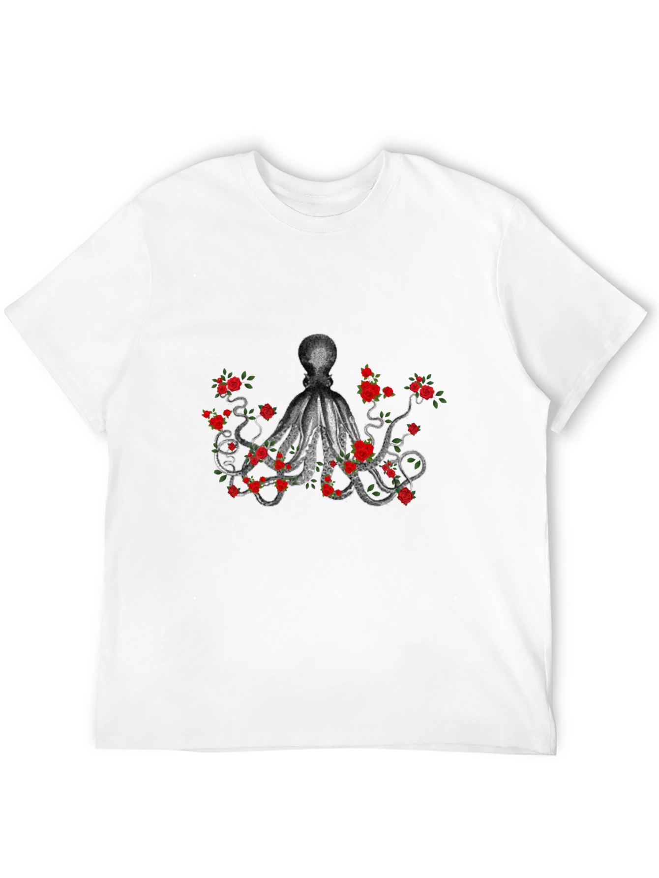 Octopus and Roses Graphic Tee - Black