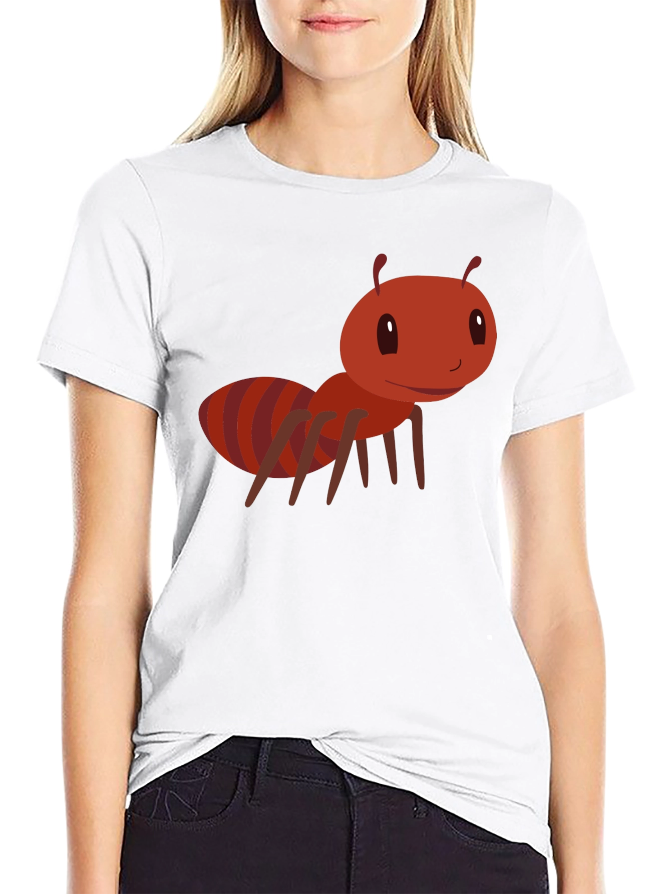 Cute Cartoon Ant Graphic Tee - Black Cotton
