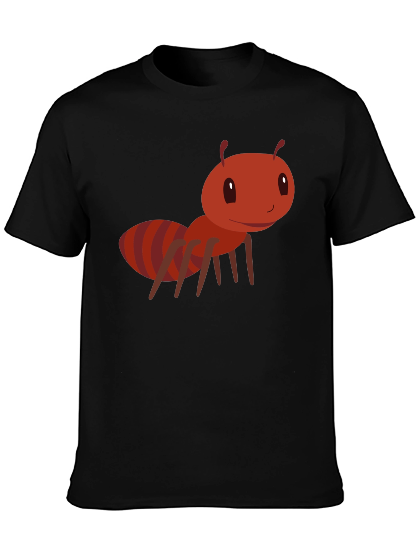 Cute Cartoon Ant Graphic Tee - Black Cotton