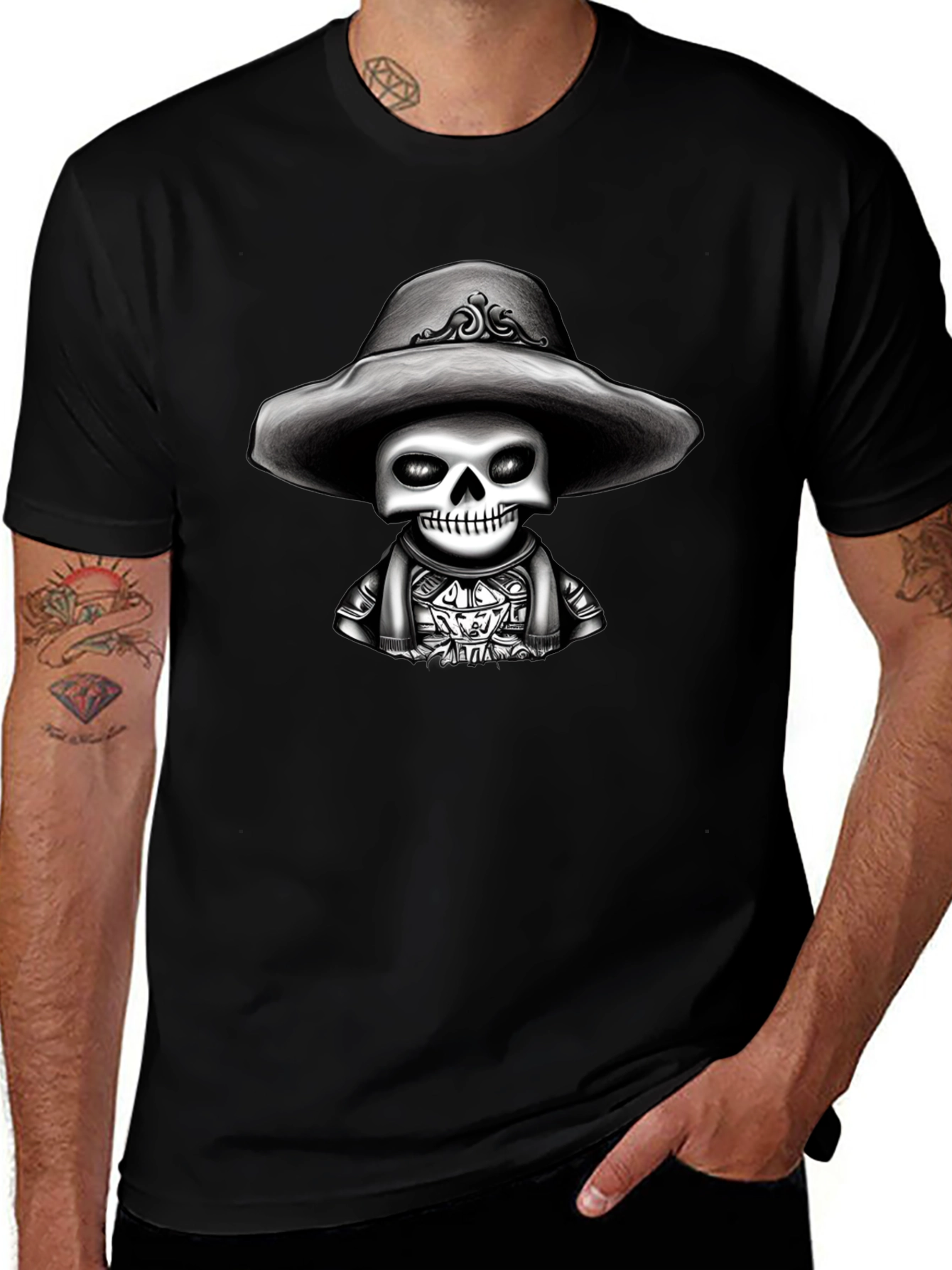 Skeleton in Sombrero Graphic Tee - Black
