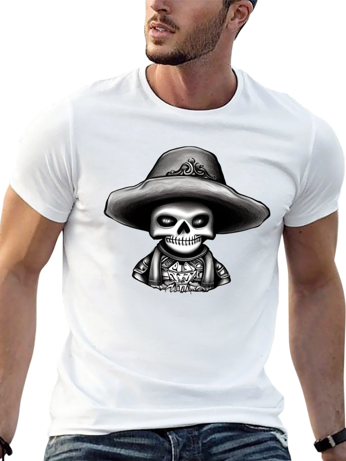 Skeleton in Sombrero Graphic Tee - Black