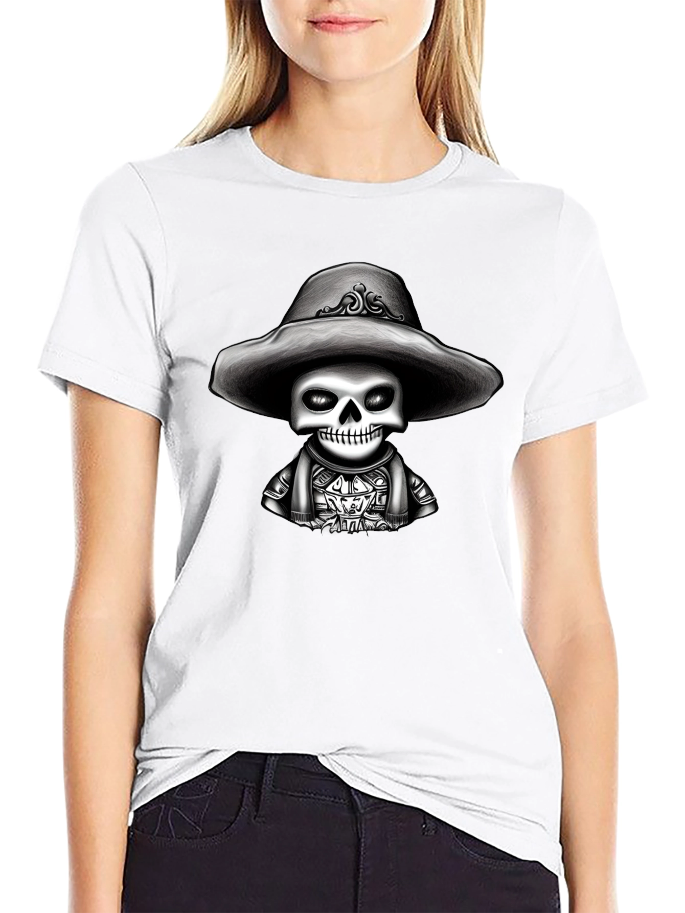 Skeleton in Sombrero Graphic Tee - Black