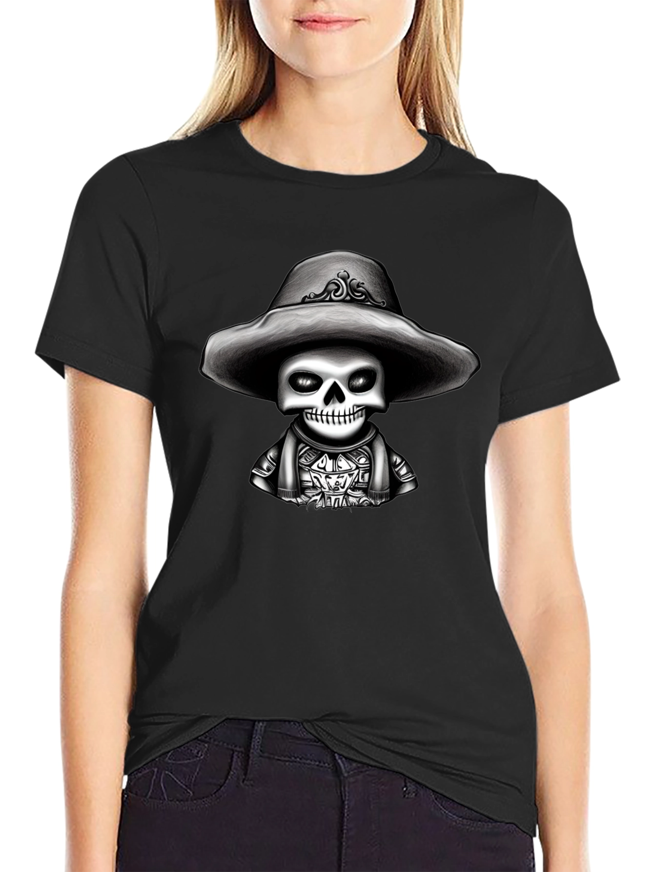 Skeleton in Sombrero Graphic Tee - Black