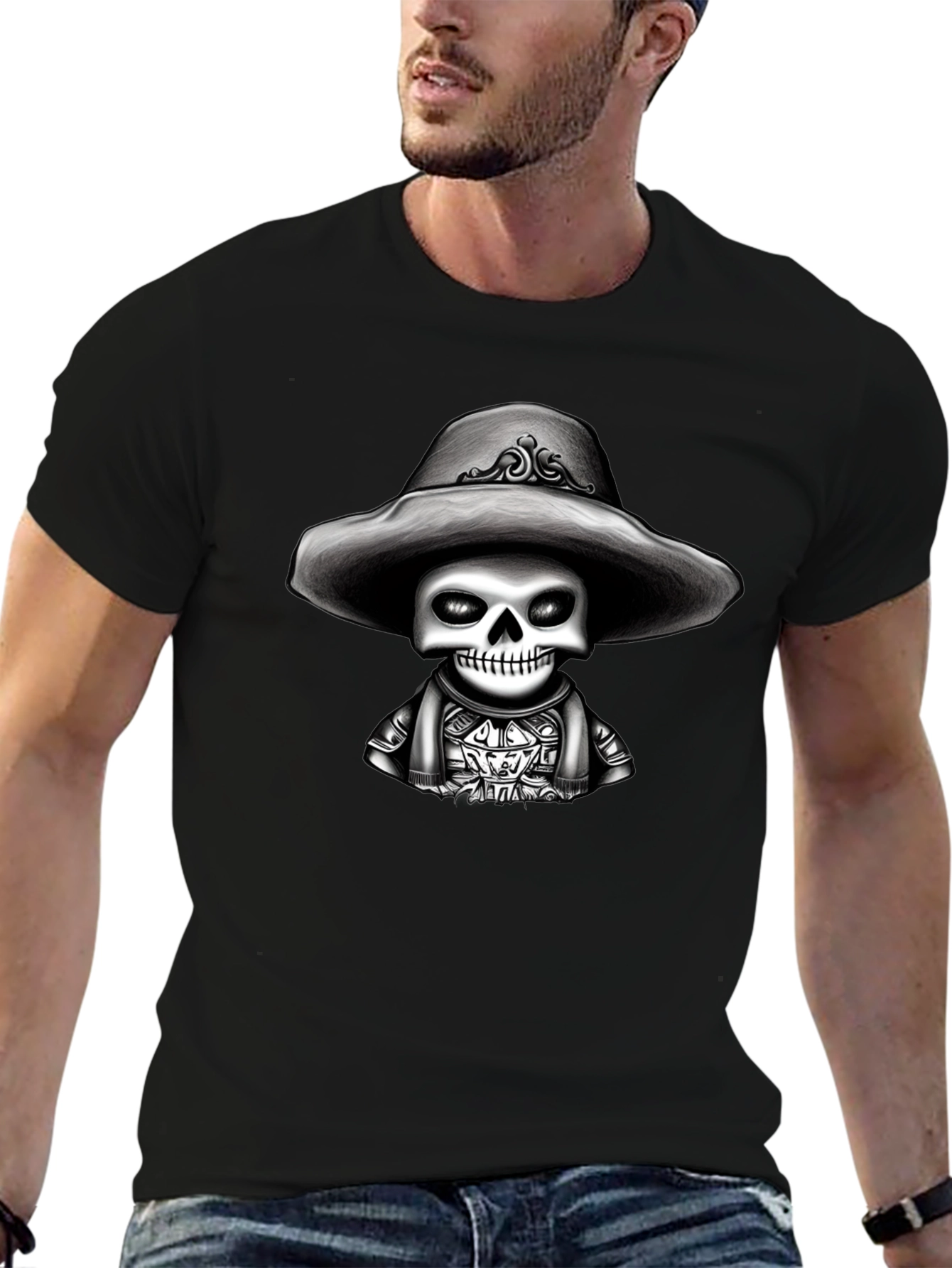 Skeleton in Sombrero Graphic Tee - Black