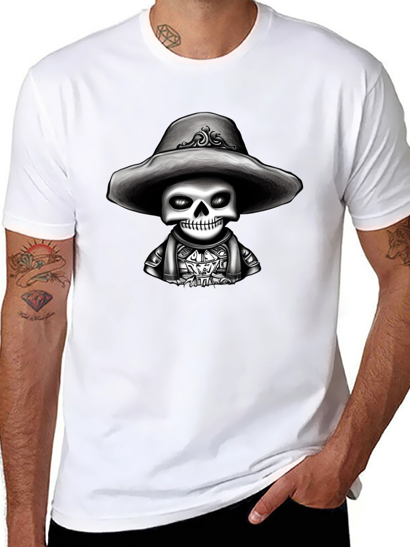 Skeleton in Sombrero Graphic Tee - Black