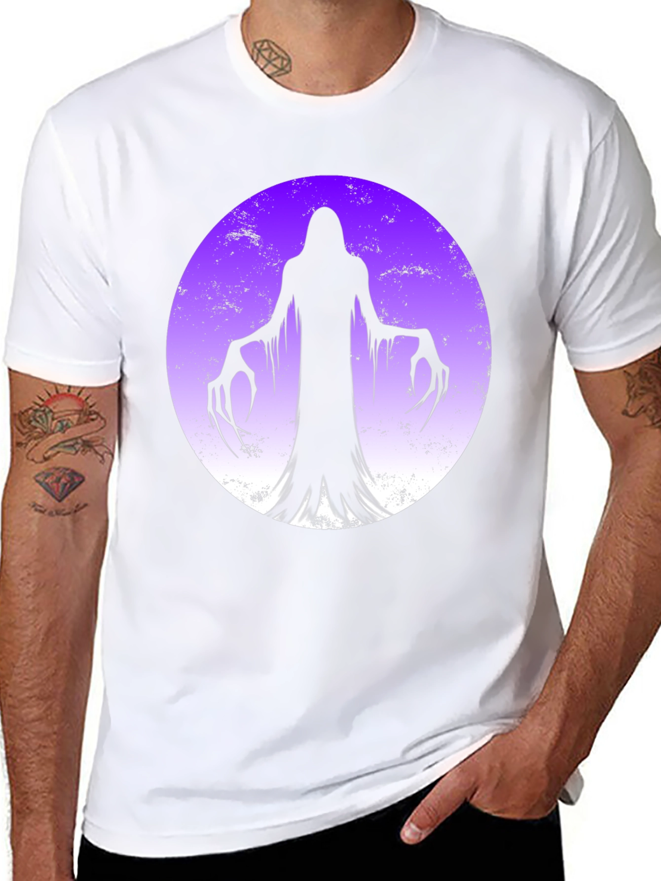 Spooky Ghost Moon Graphic T-Shirt - Halloween Ready!