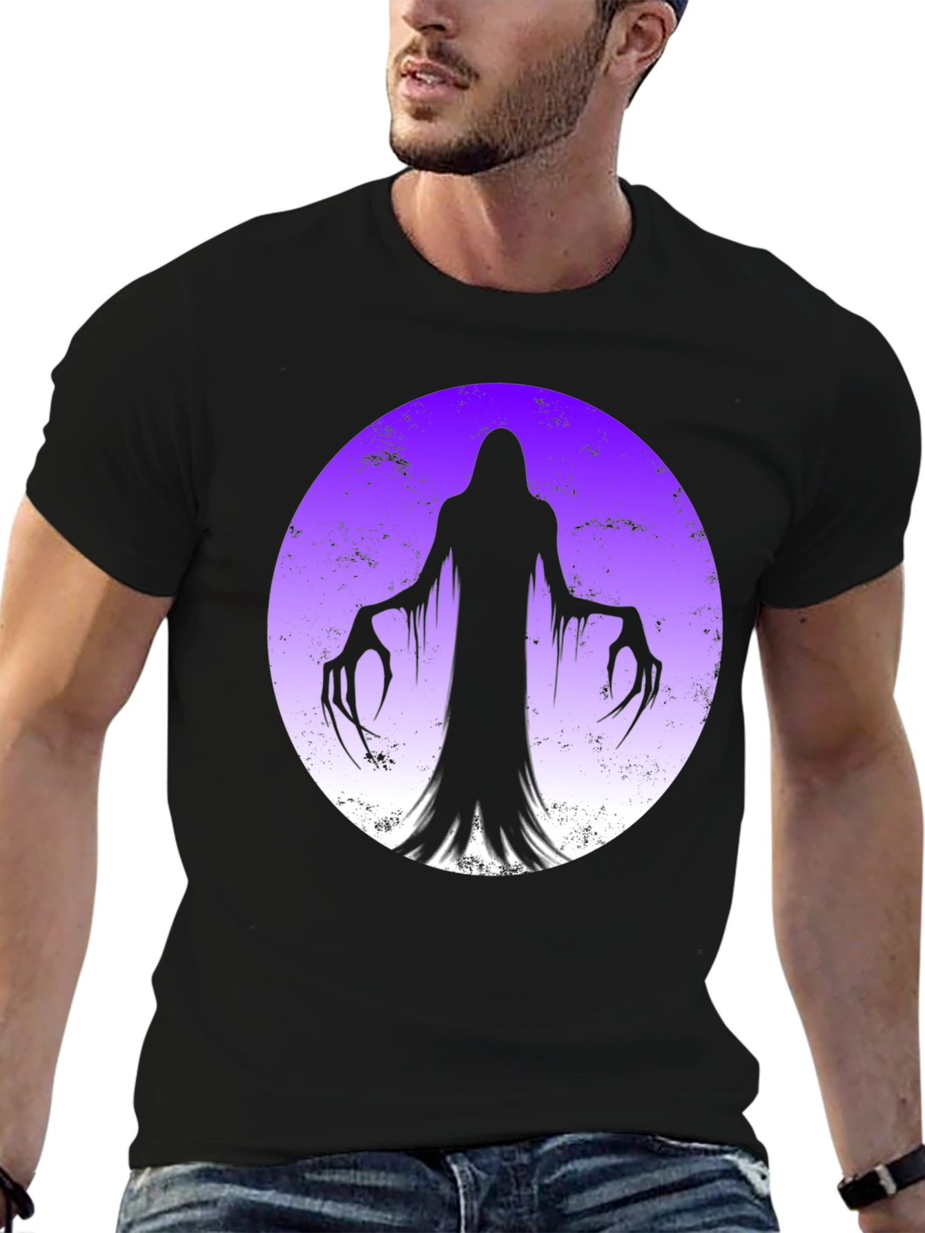 Spooky Ghost Moon Graphic T-Shirt - Halloween Ready!