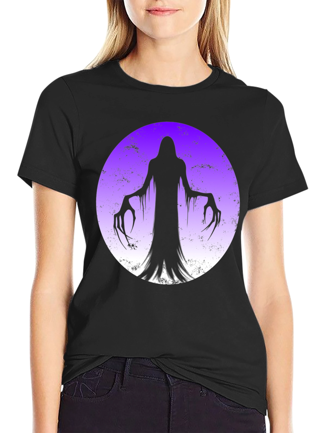 Spooky Ghost Moon Graphic T-Shirt - Halloween Ready!