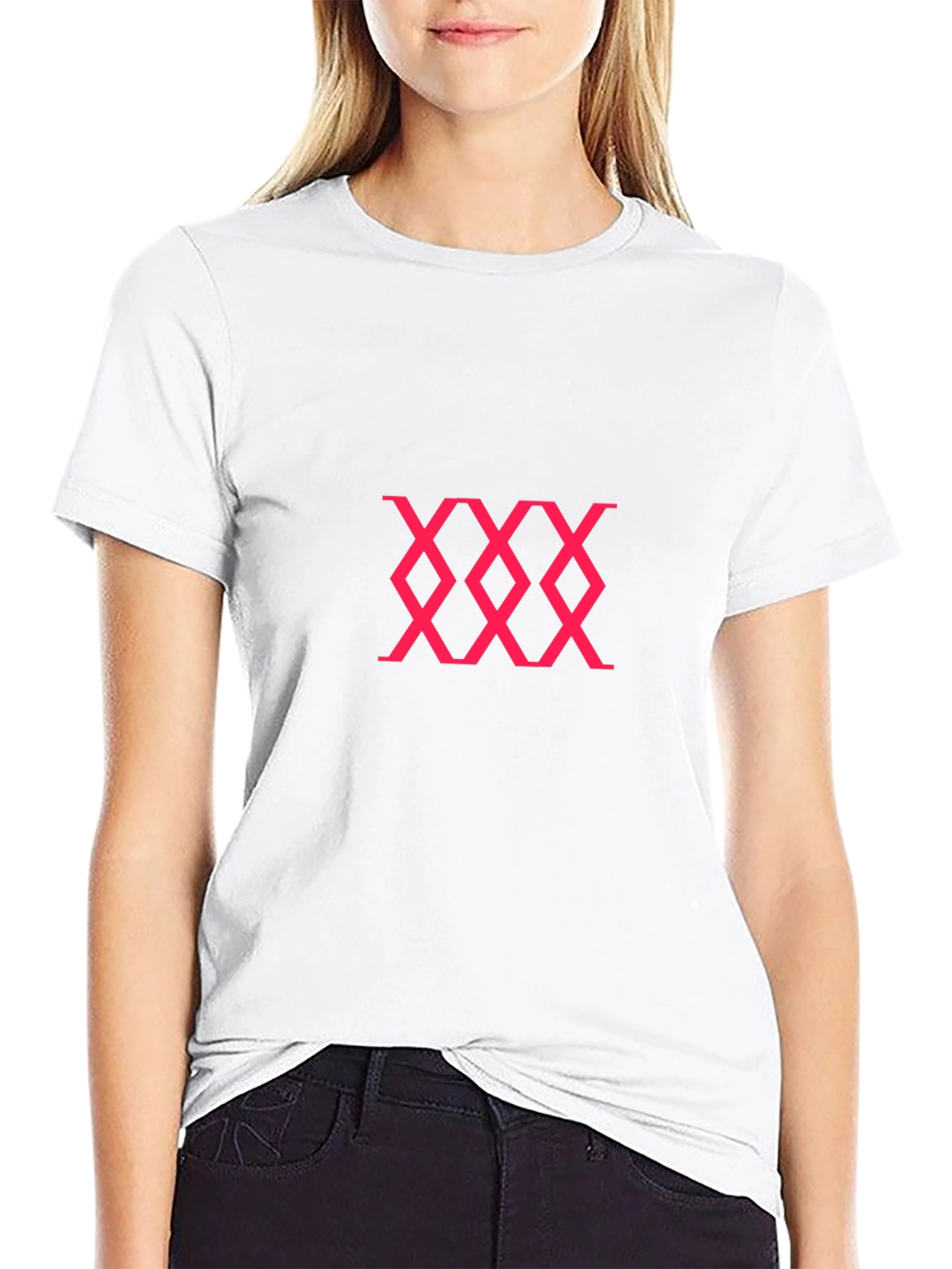 Black Tee with Pink Abstract Diamond Pattern