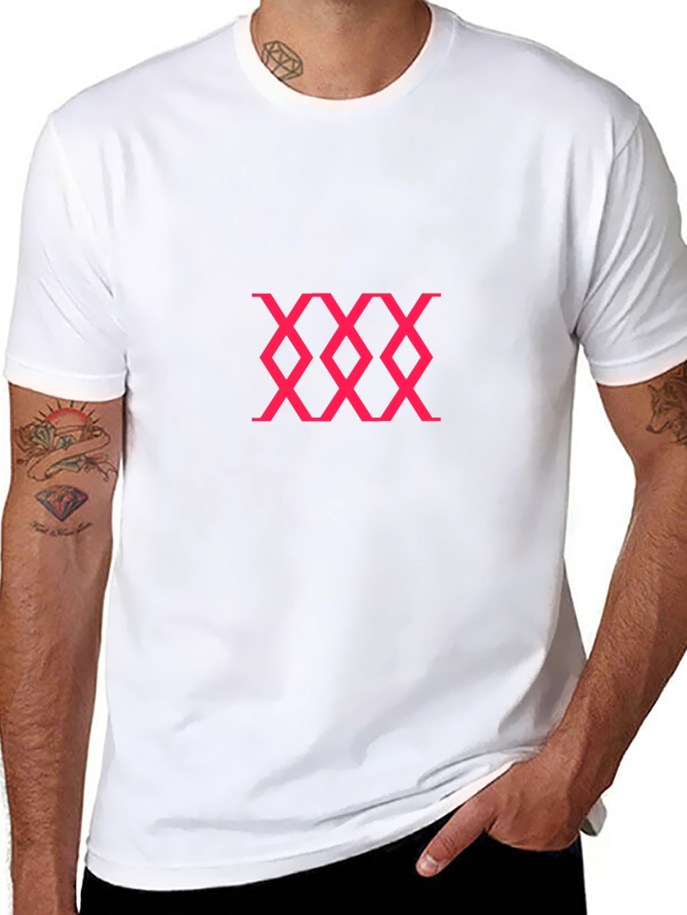 Black Tee with Pink Abstract Diamond Pattern