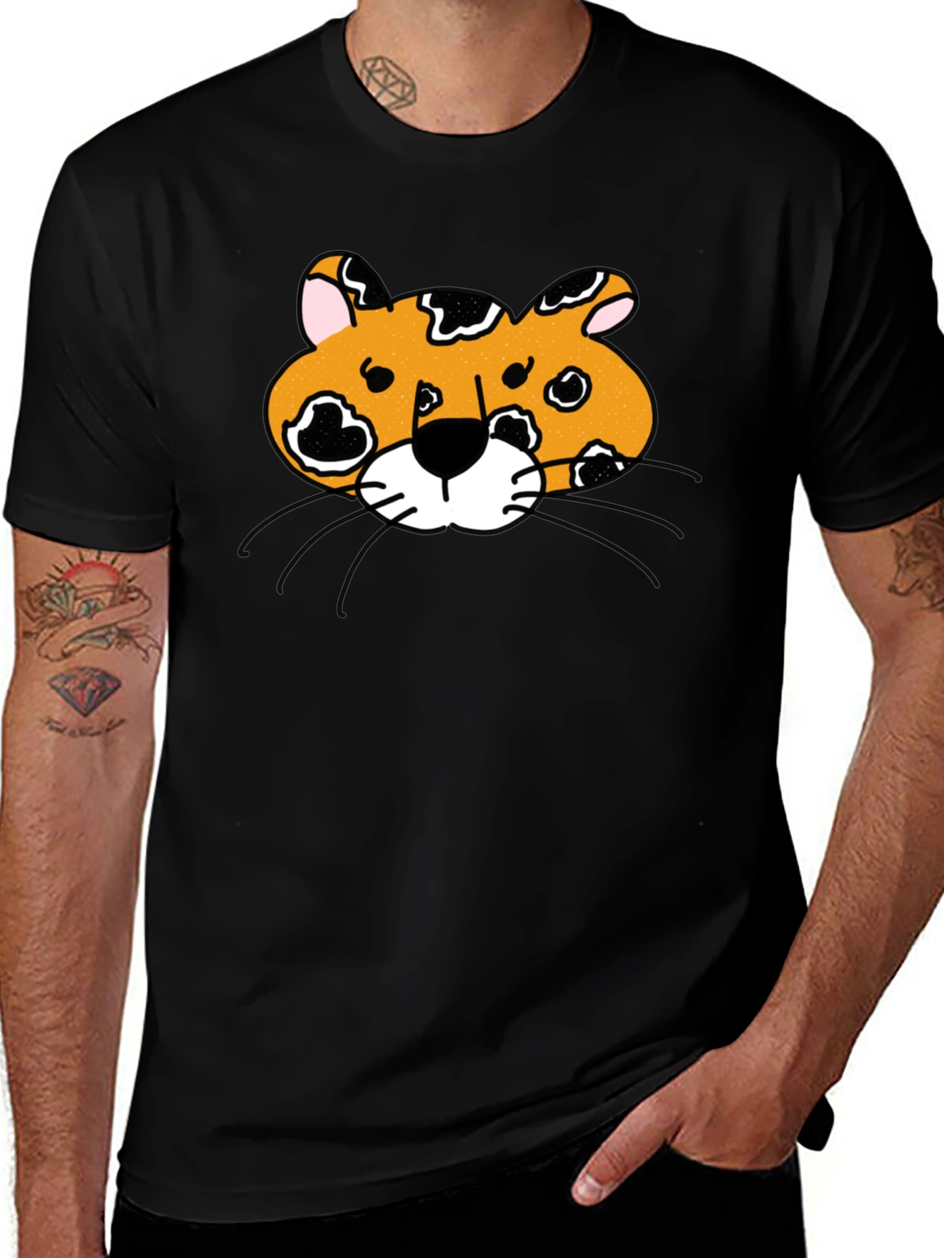 Leopard Graphic Print Mens Black T-Shirt