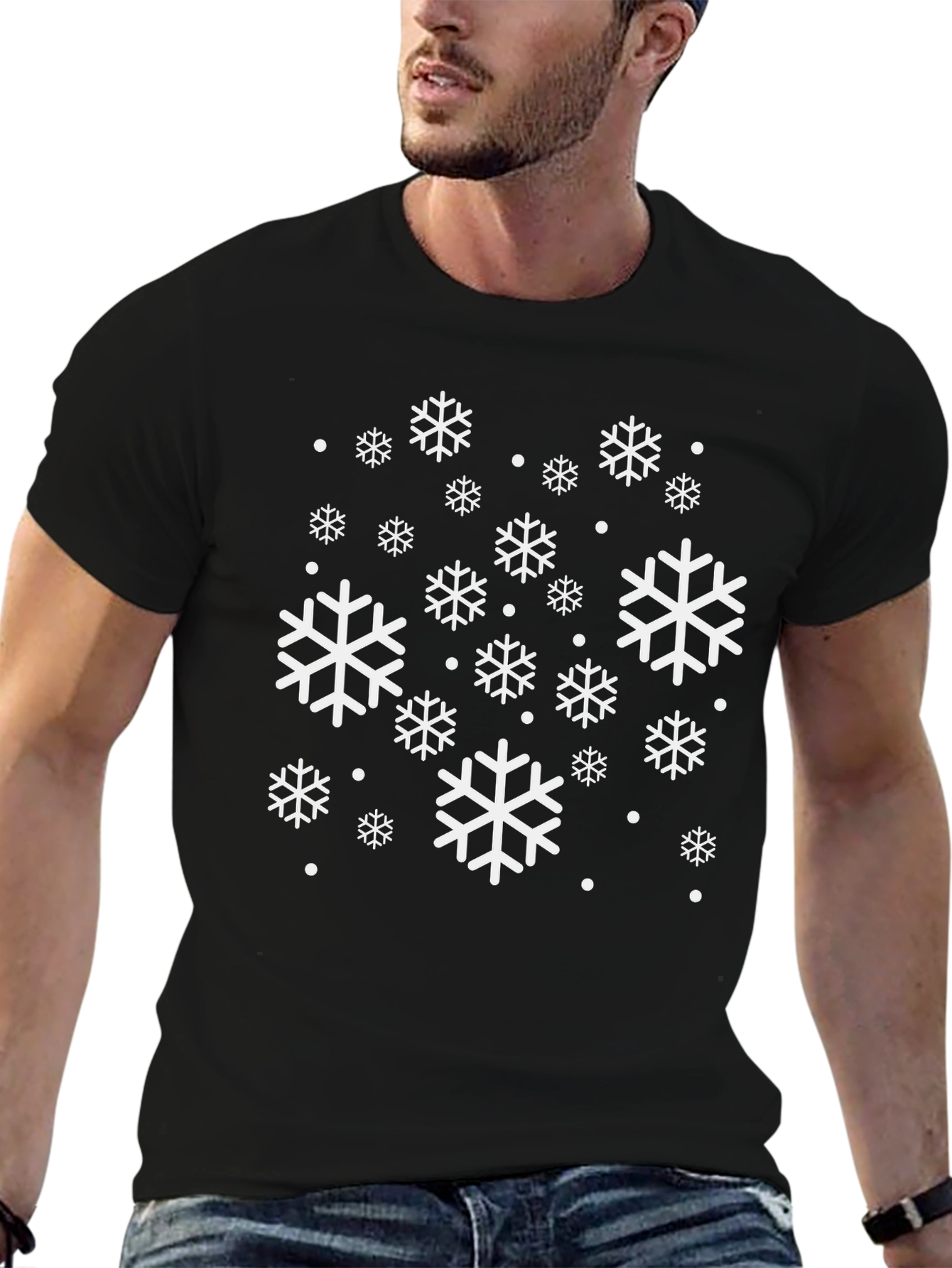 Snowflake Pattern Black T-Shirt