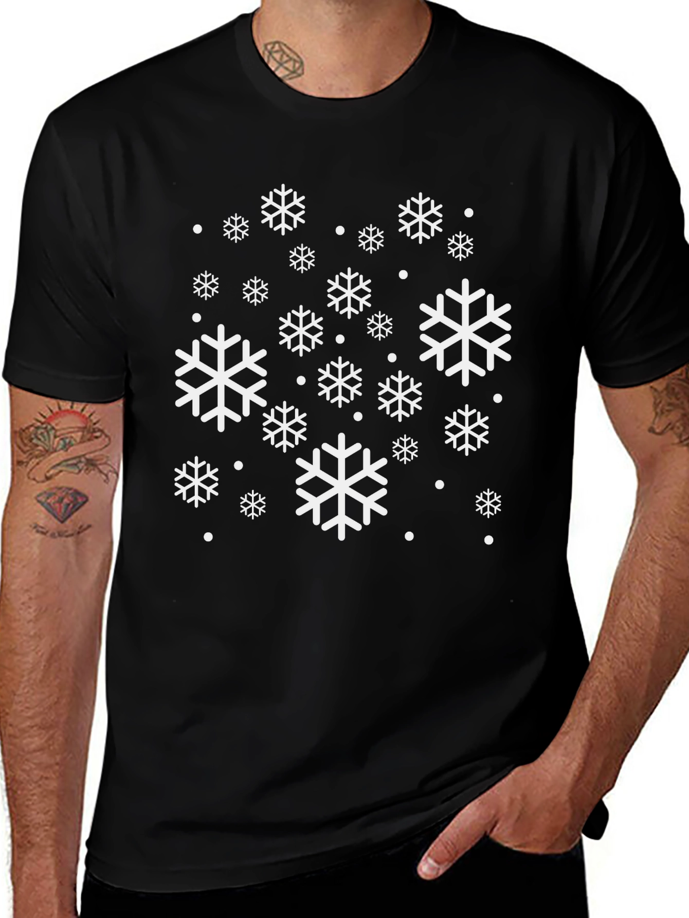 Snowflake Pattern Black T-Shirt