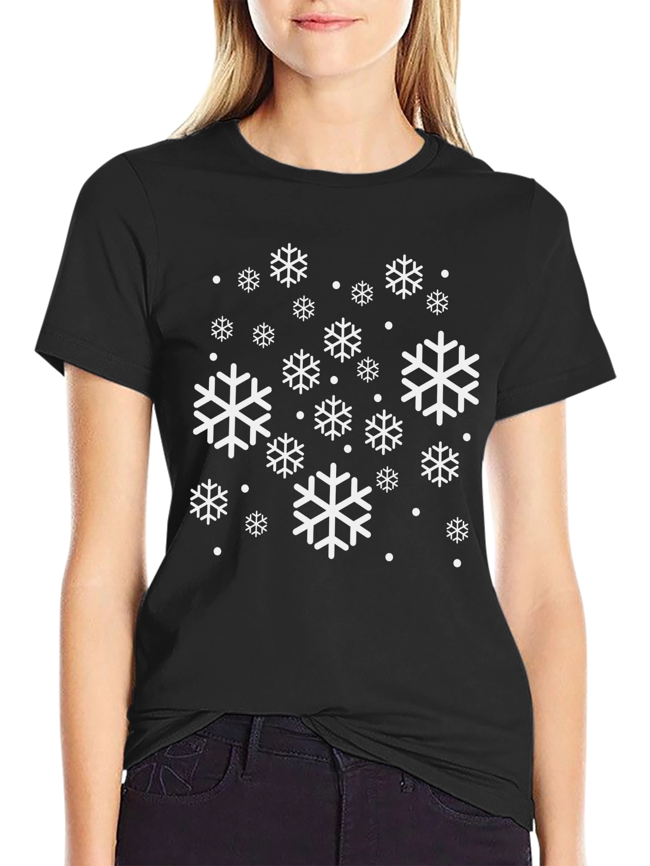 Snowflake Pattern Black T-Shirt