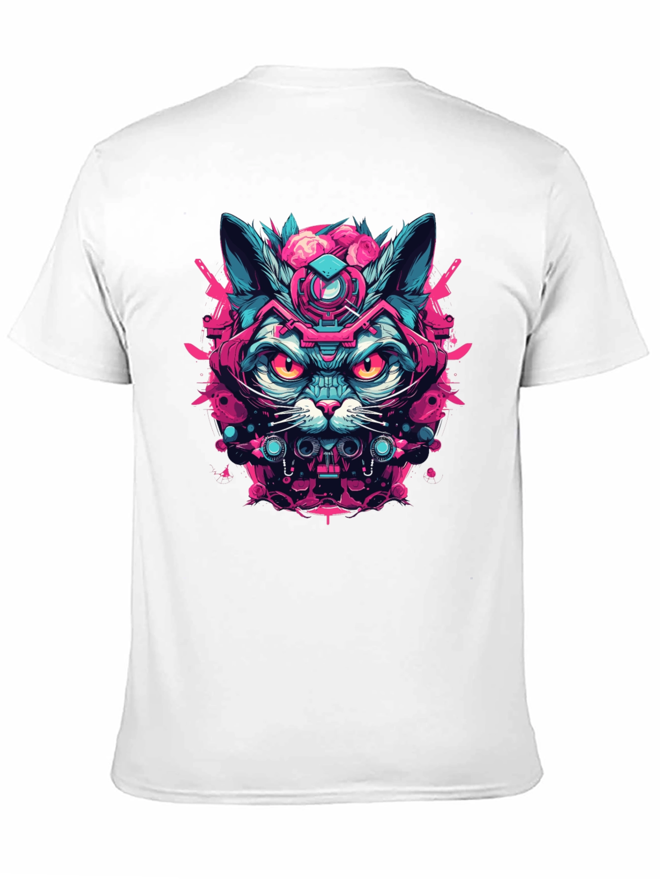 Cyberpunk Cat Graphic Tee - Black Cotton T-Shirt