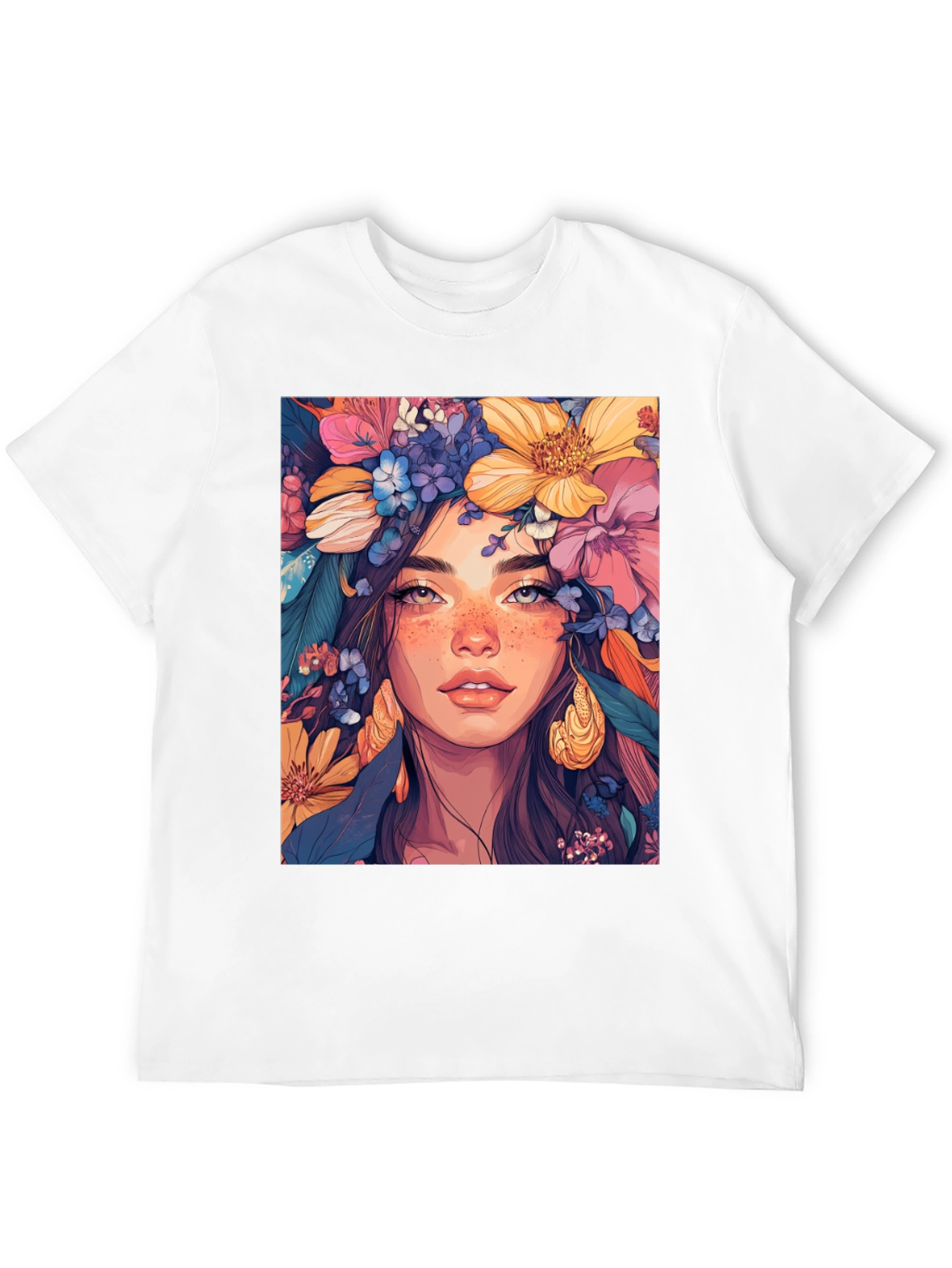 Floral Goddess Graphic Tee - Artistic Womens T-Shirt