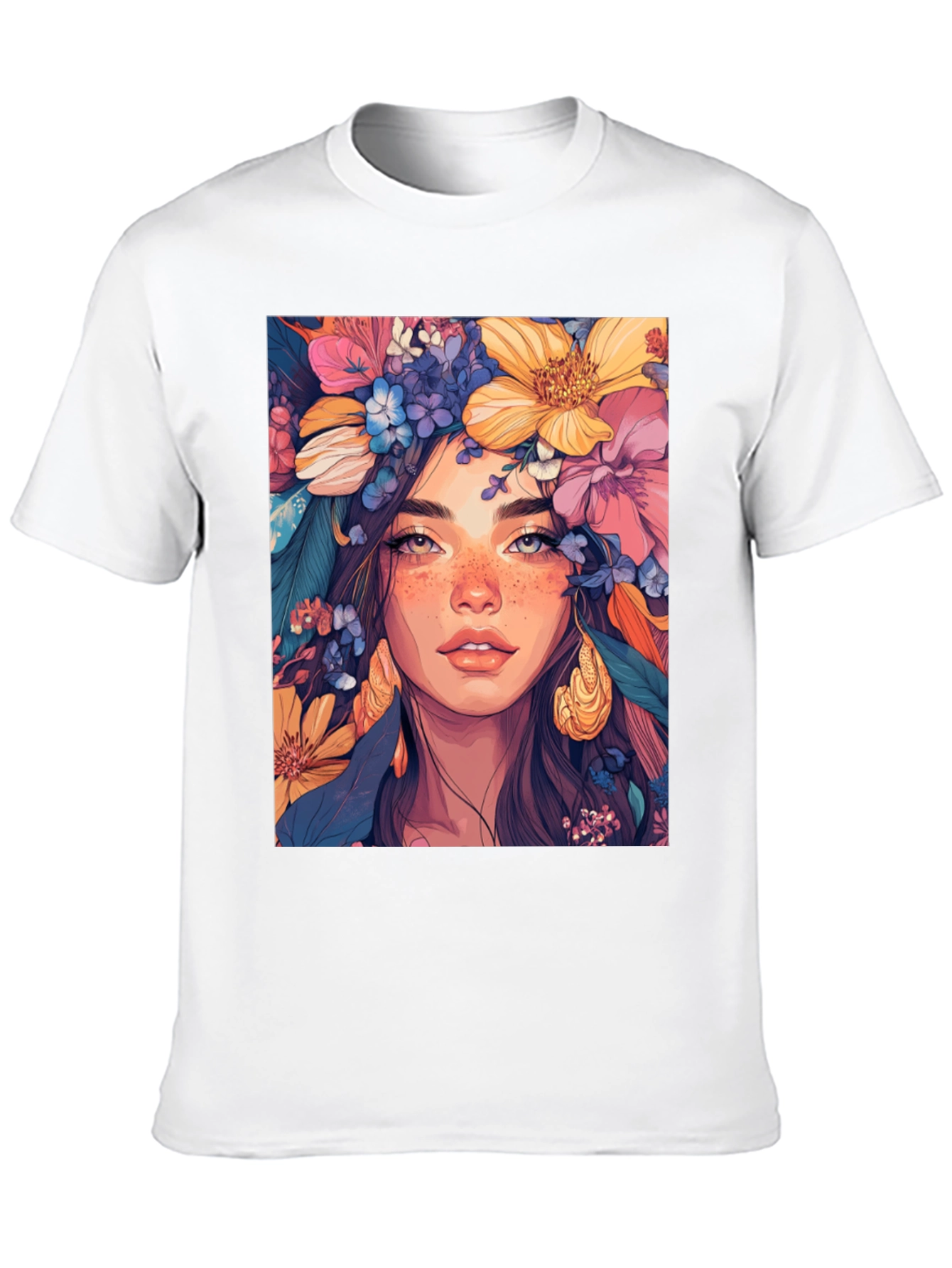 Floral Goddess Graphic Tee - Artistic Womens T-Shirt