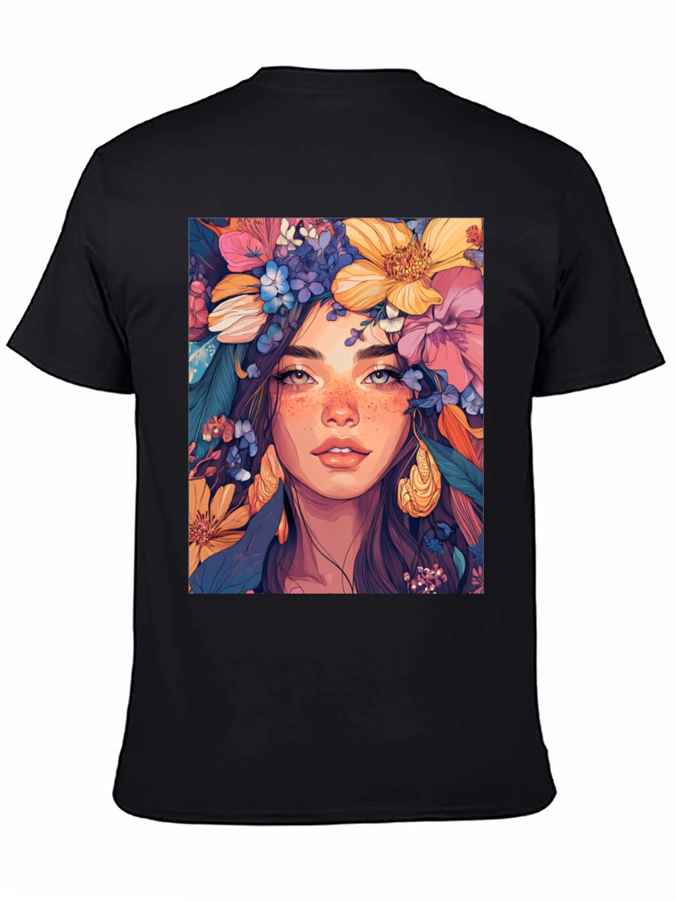 Floral Goddess Graphic Tee - Artistic Womens T-Shirt