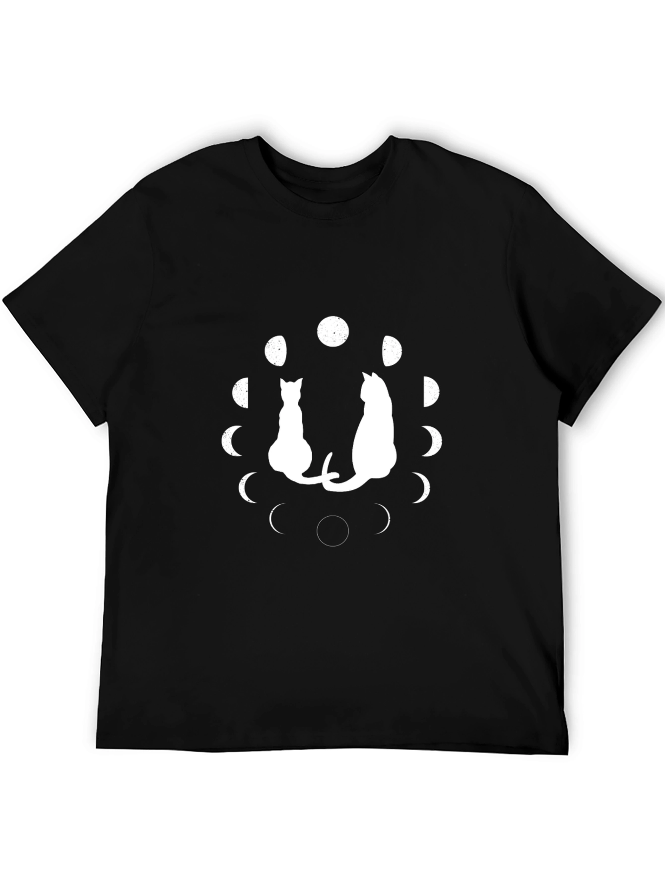 Cat Moon Phases Graphic Tee - Black