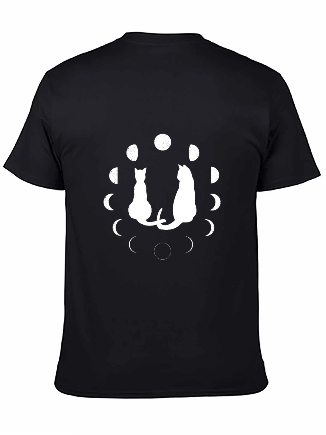Cat Moon Phases Graphic Tee - Black