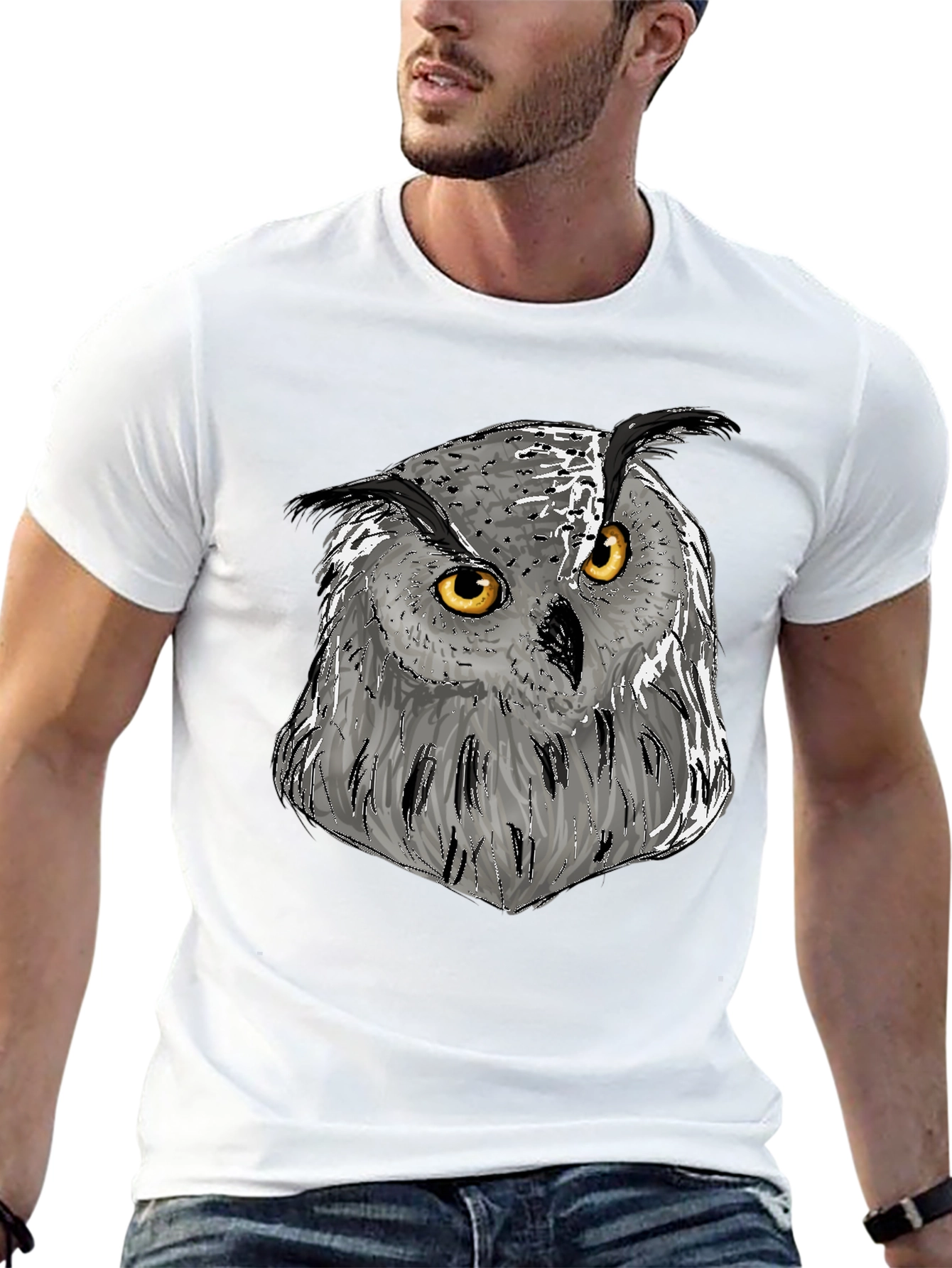 Owl Graphic Print Crew Neck T-Shirt