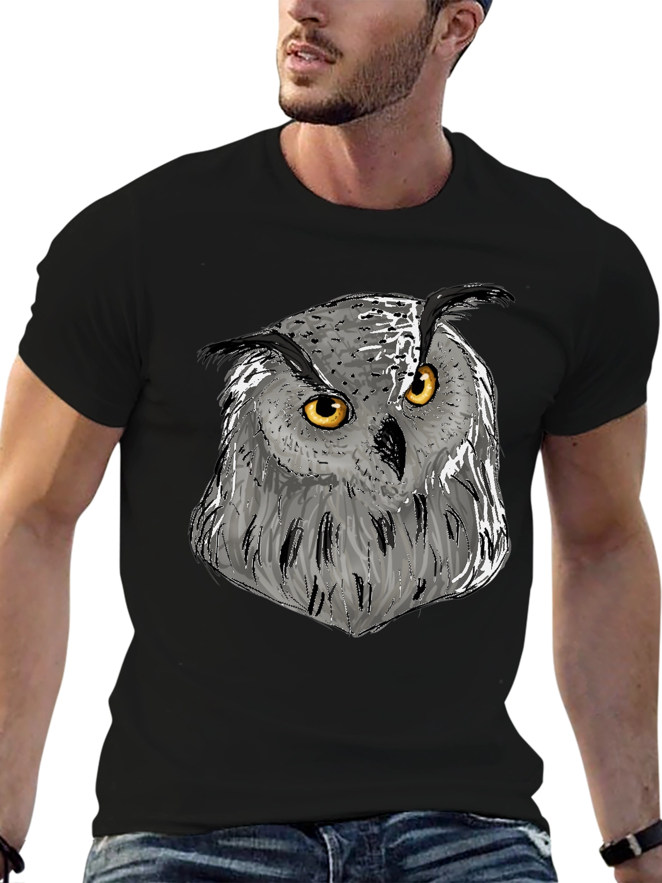 Owl Graphic Print Crew Neck T-Shirt