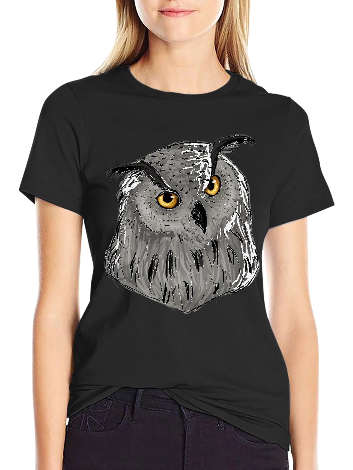 Owl Graphic Print Crew Neck T-Shirt