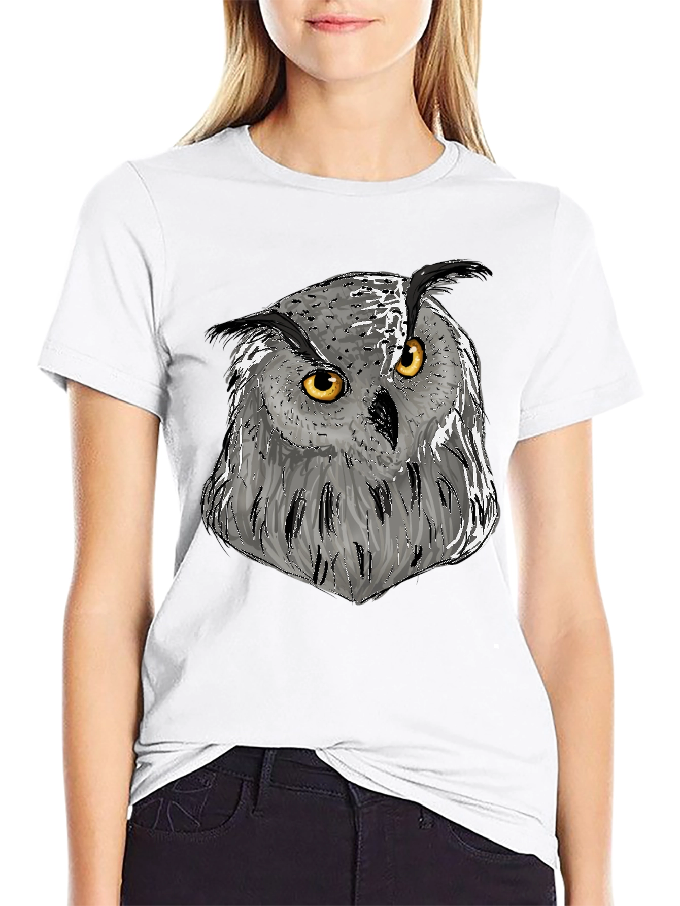Owl Graphic Print Crew Neck T-Shirt