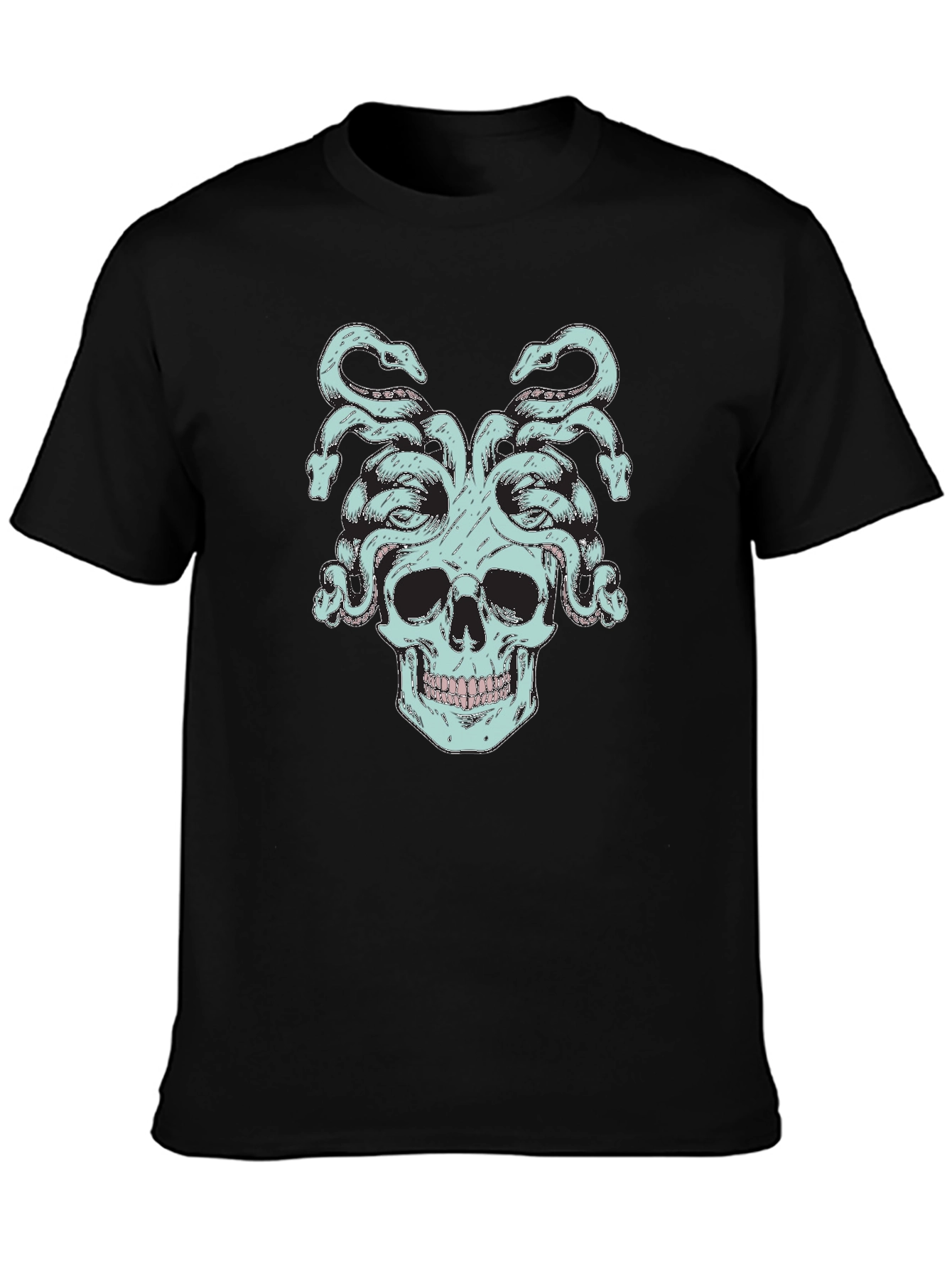 Medusa Skull Graphic Tee - Black Cotton