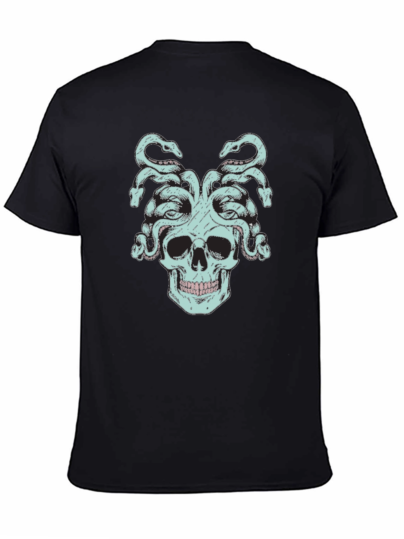 Medusa Skull Graphic Tee - Black Cotton