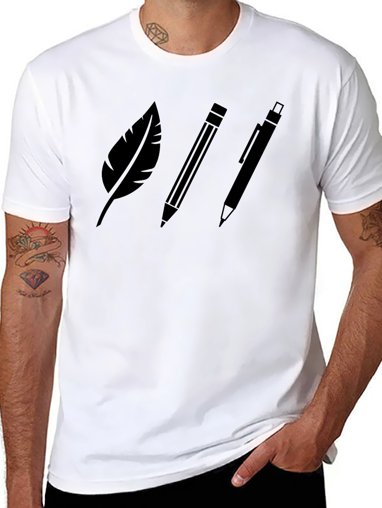 Quill Pencil & Pen Graphic T-Shirt - Classic Black