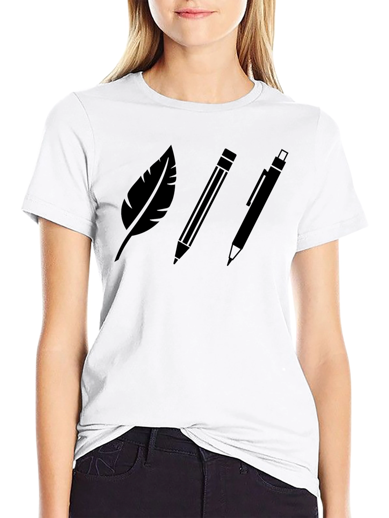 Quill Pencil & Pen Graphic T-Shirt - Classic Black