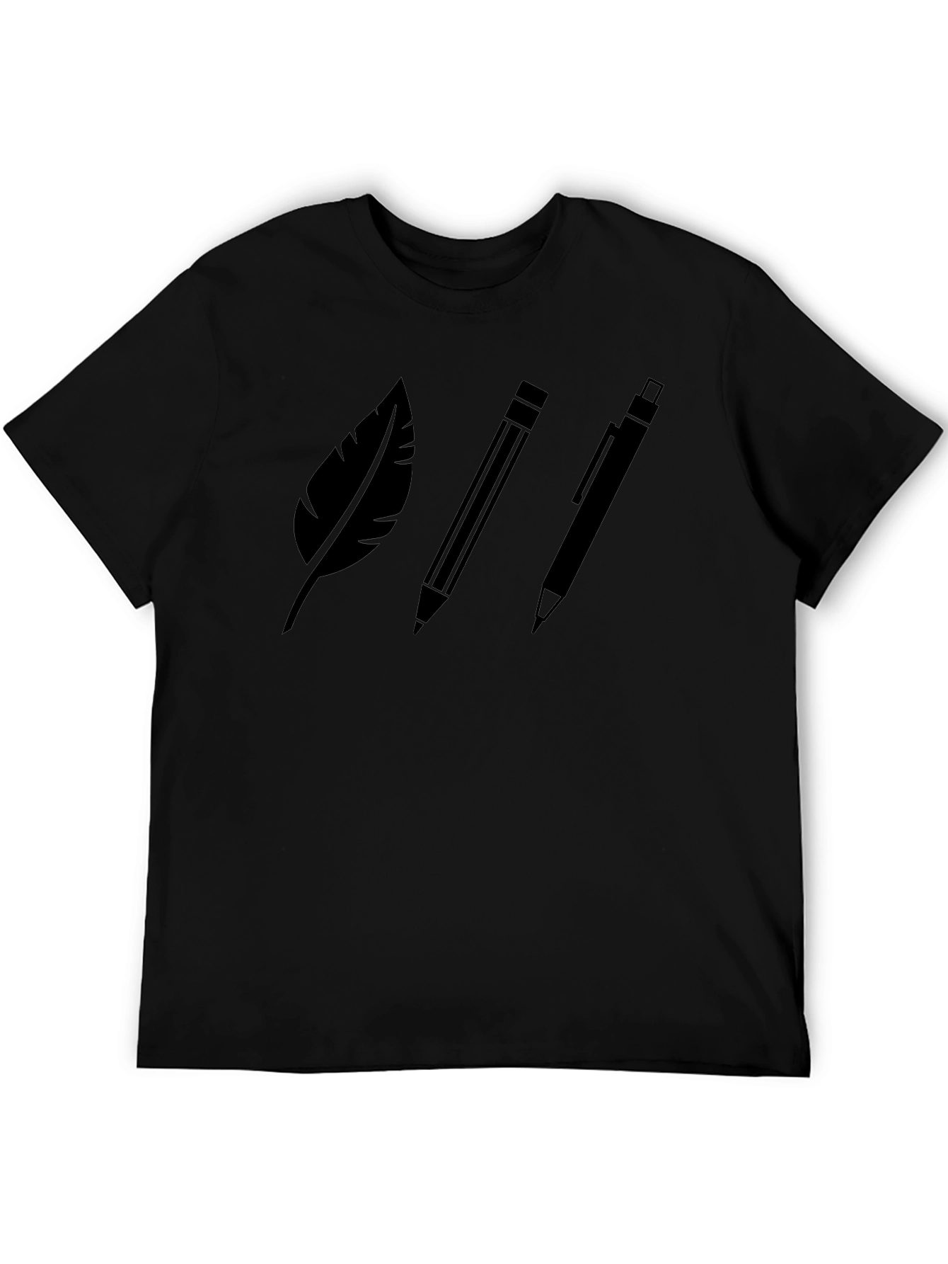 Quill Pencil & Pen Graphic T-Shirt - Classic Black