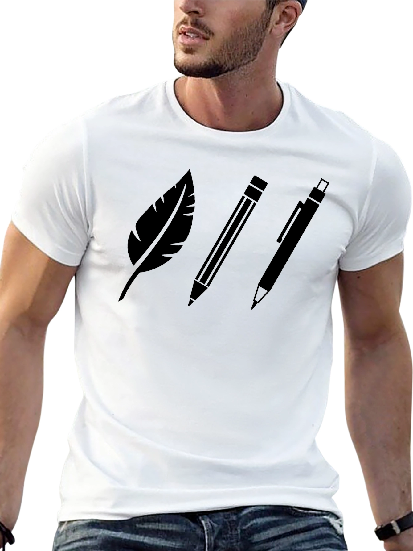 Quill Pencil & Pen Graphic T-Shirt - Classic Black