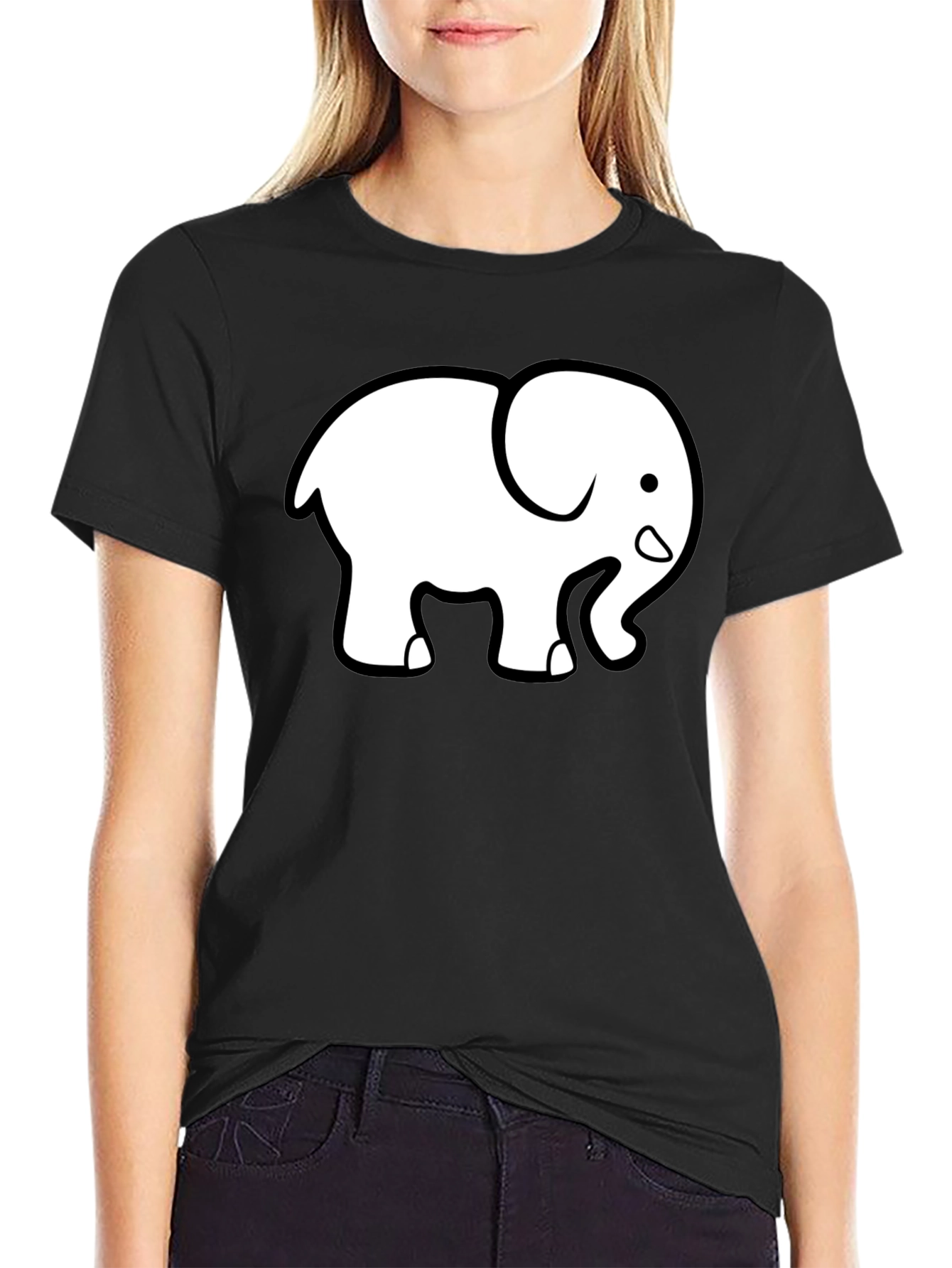 Cute Elephant Graphic Tee - Black Cotton T-Shirt