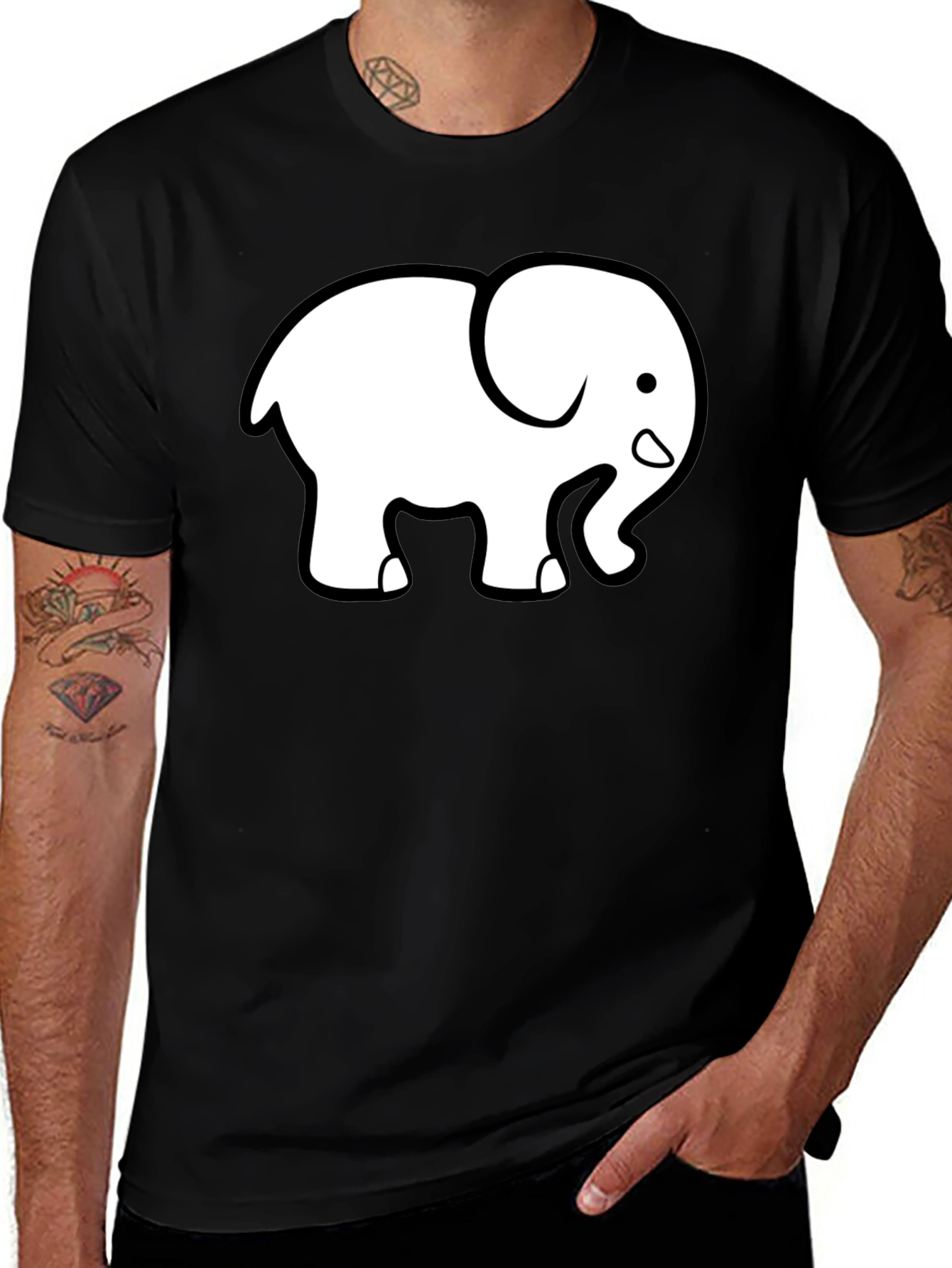 Cute Elephant Graphic Tee - Black Cotton T-Shirt