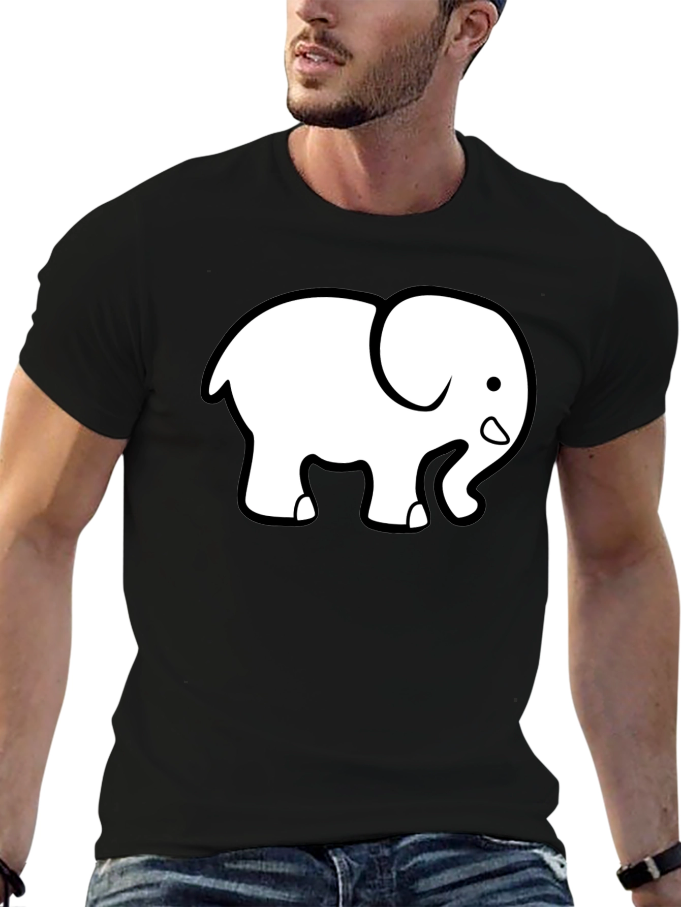 Cute Elephant Graphic Tee - Black Cotton T-Shirt