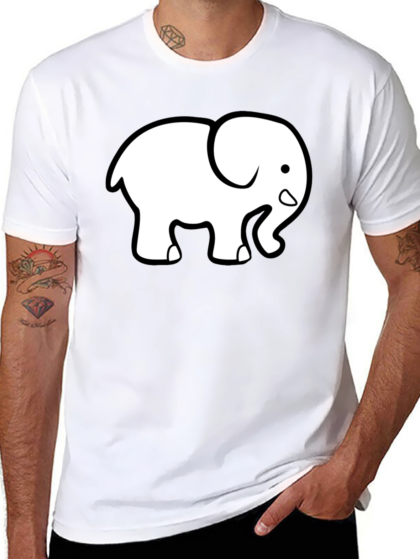 Cute Elephant Graphic Tee - Black Cotton T-Shirt