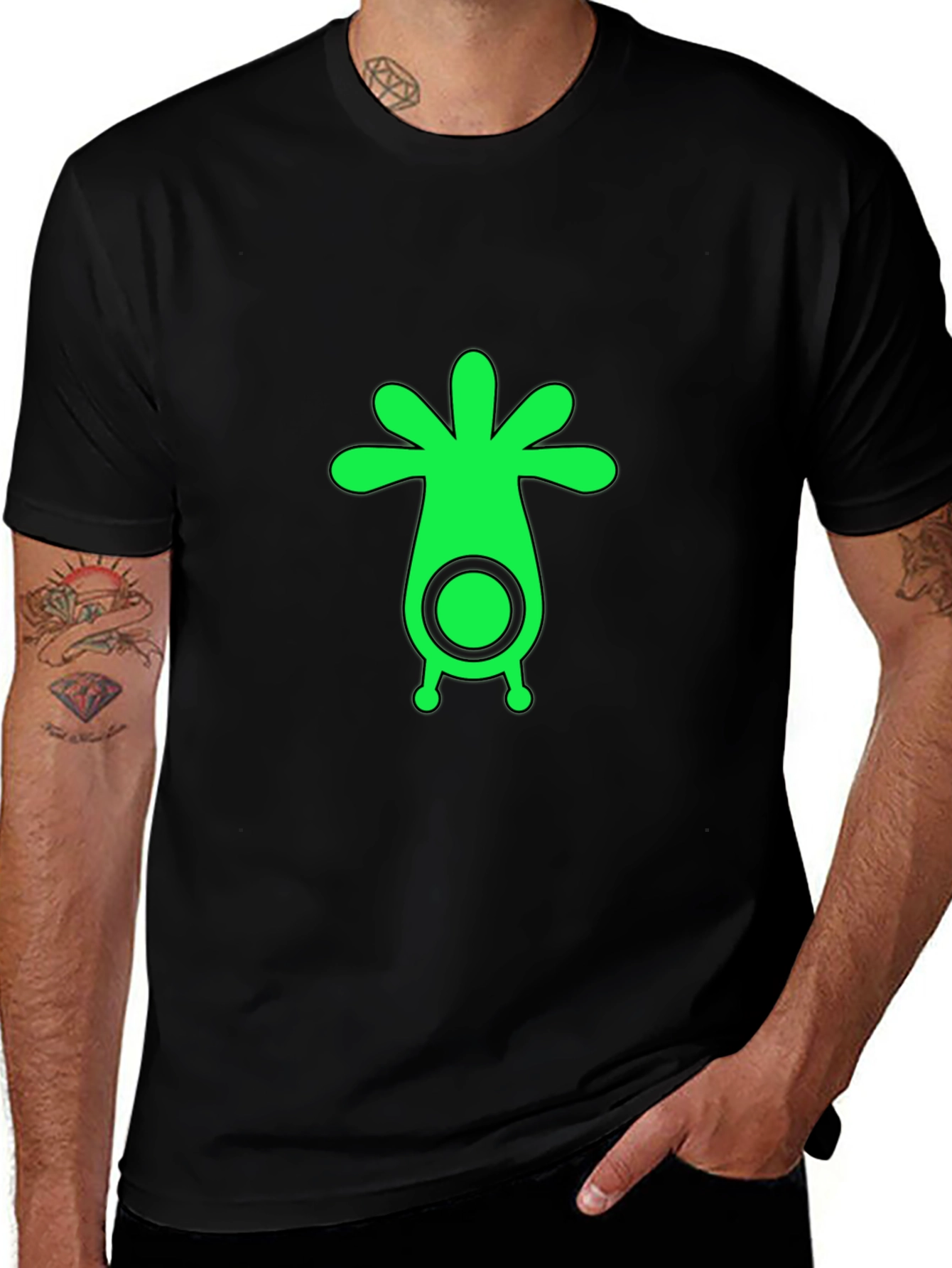 Mens Black T-Shirt with Green Alien Graphic