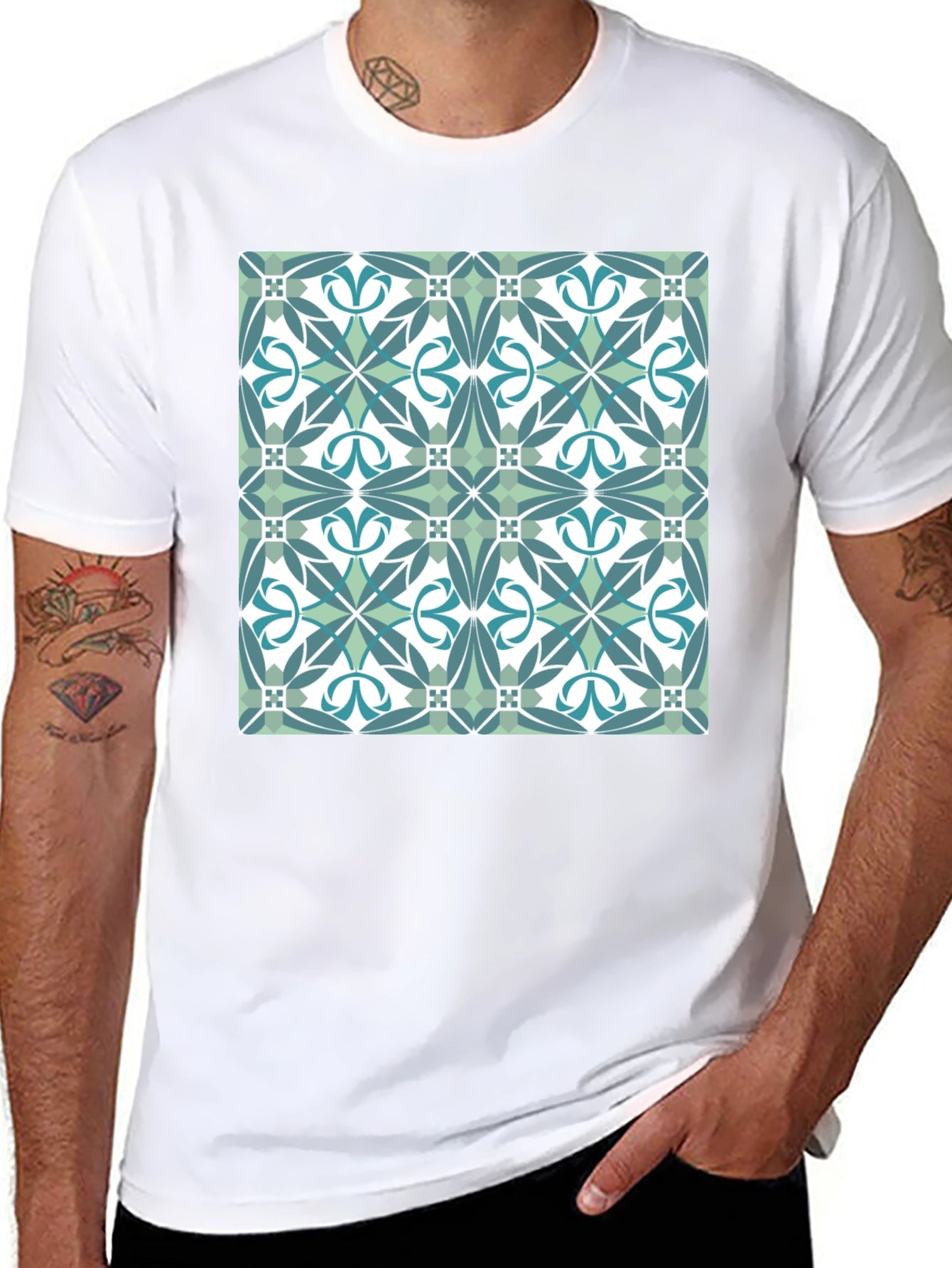 Geometric Tile Pattern T-Shirt - Modern Style