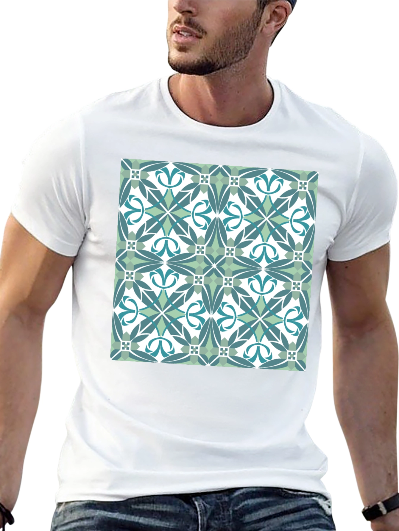 Geometric Tile Pattern T-Shirt - Modern Style