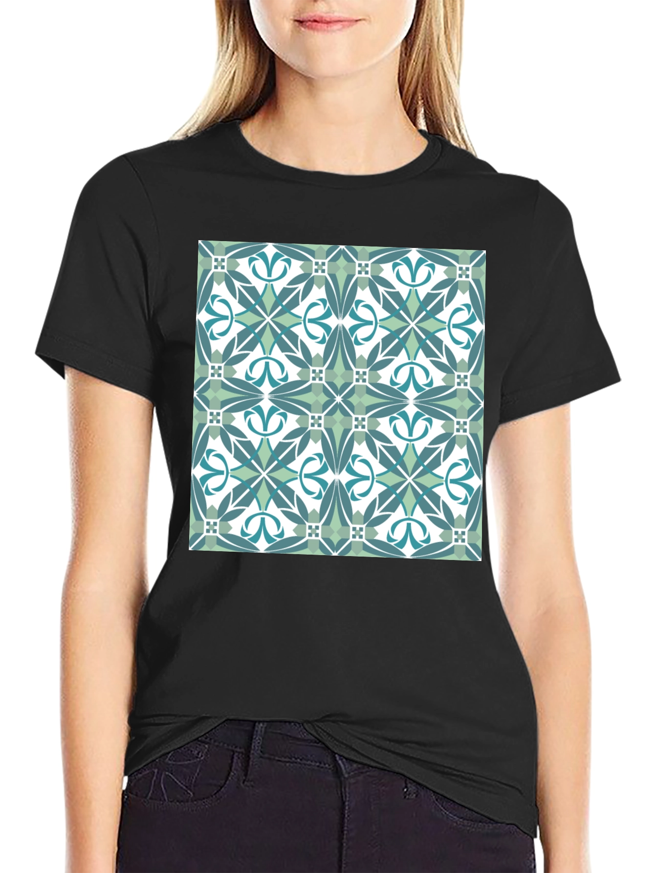 Geometric Tile Pattern T-Shirt - Modern Style