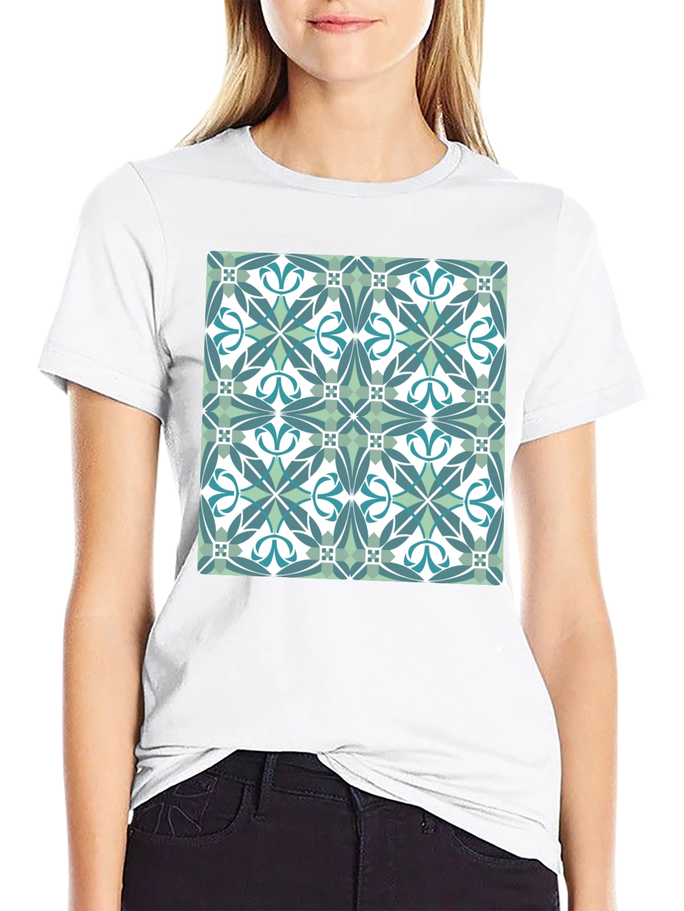 Geometric Tile Pattern T-Shirt - Modern Style