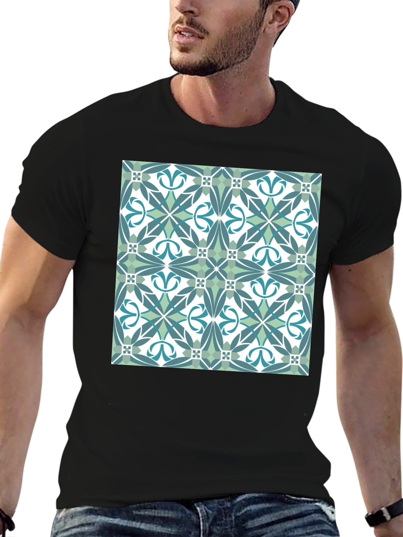 Geometric Tile Pattern T-Shirt - Modern Style